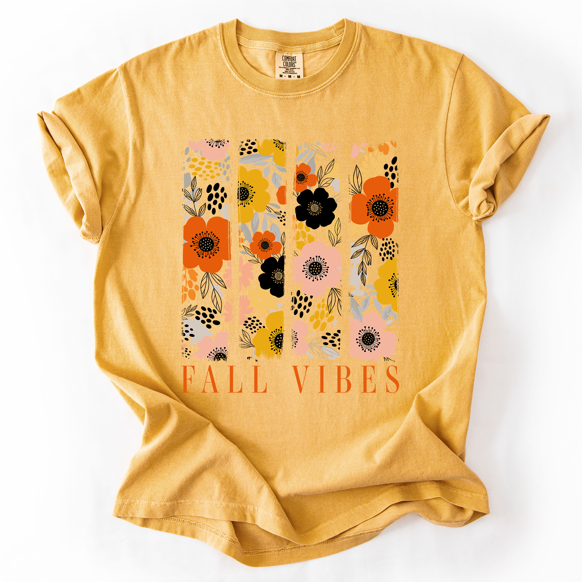 Fall Vibes, Floral Stripes, Beautiful Autumn Vintage Varsity Edition Comfort Colors Tee