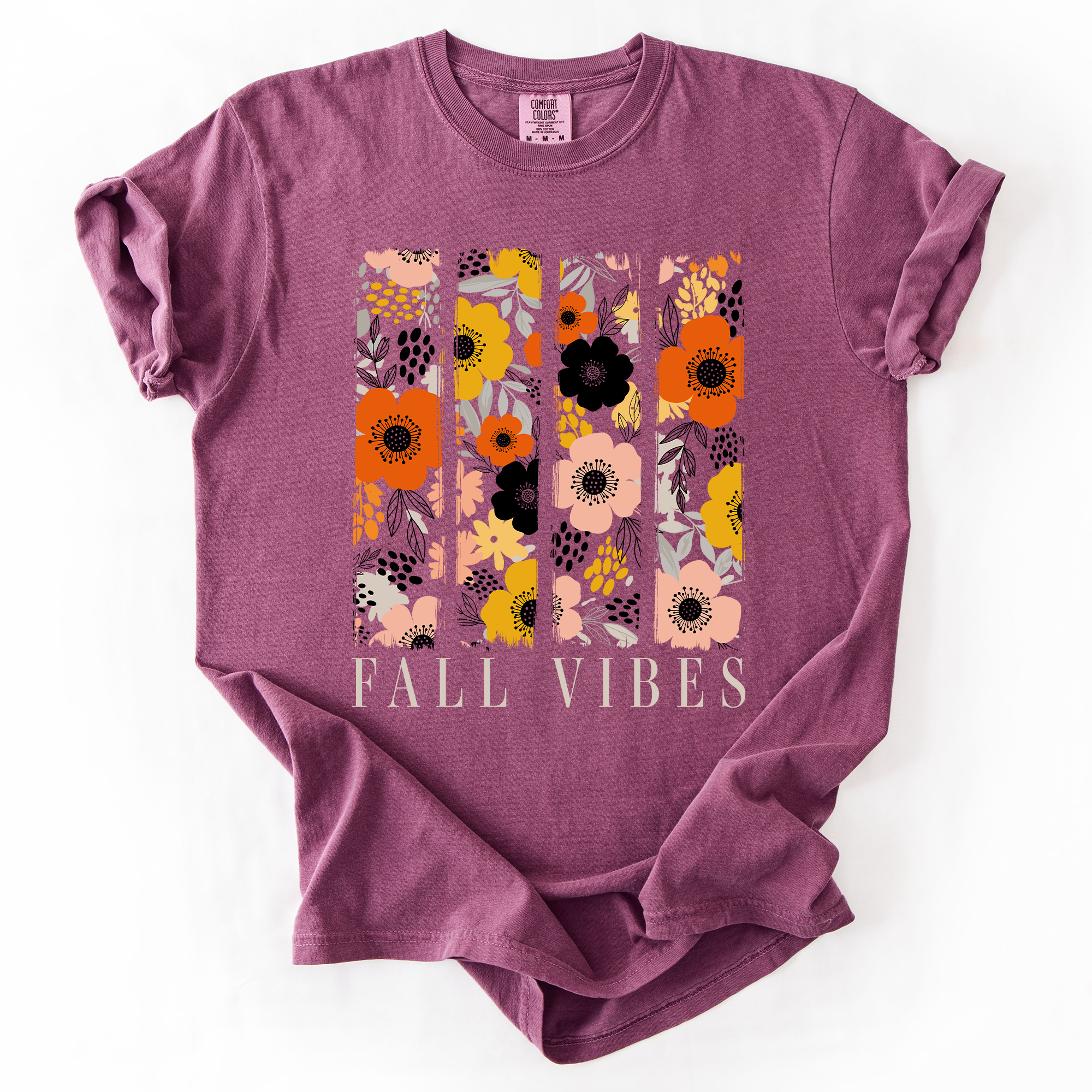 Fall Vibes, Floral Stripes, Beautiful Autumn Vintage Varsity Edition Comfort Colors Tee