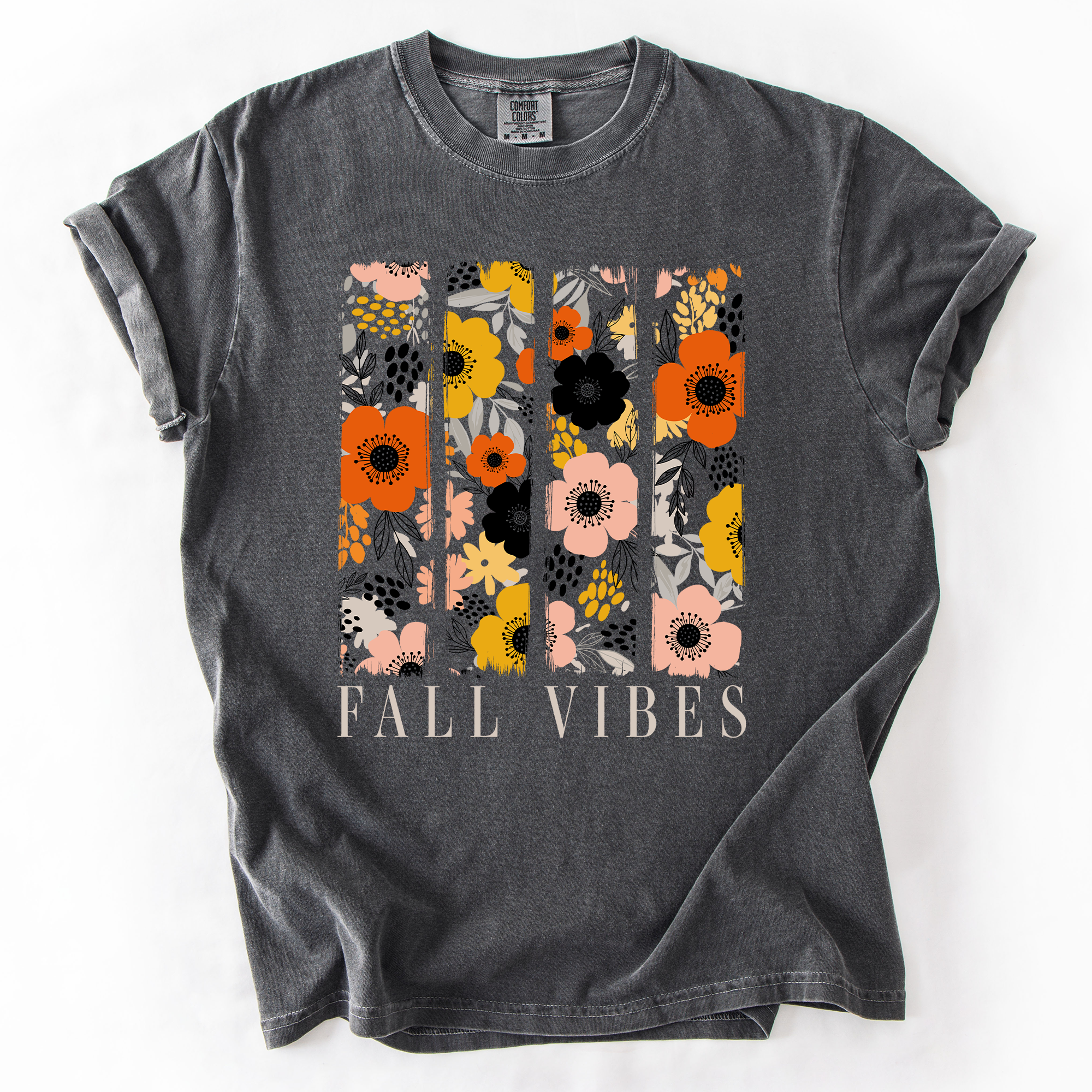 Fall Vibes, Floral Stripes, Beautiful Autumn Vintage Varsity Edition Comfort Colors Tee