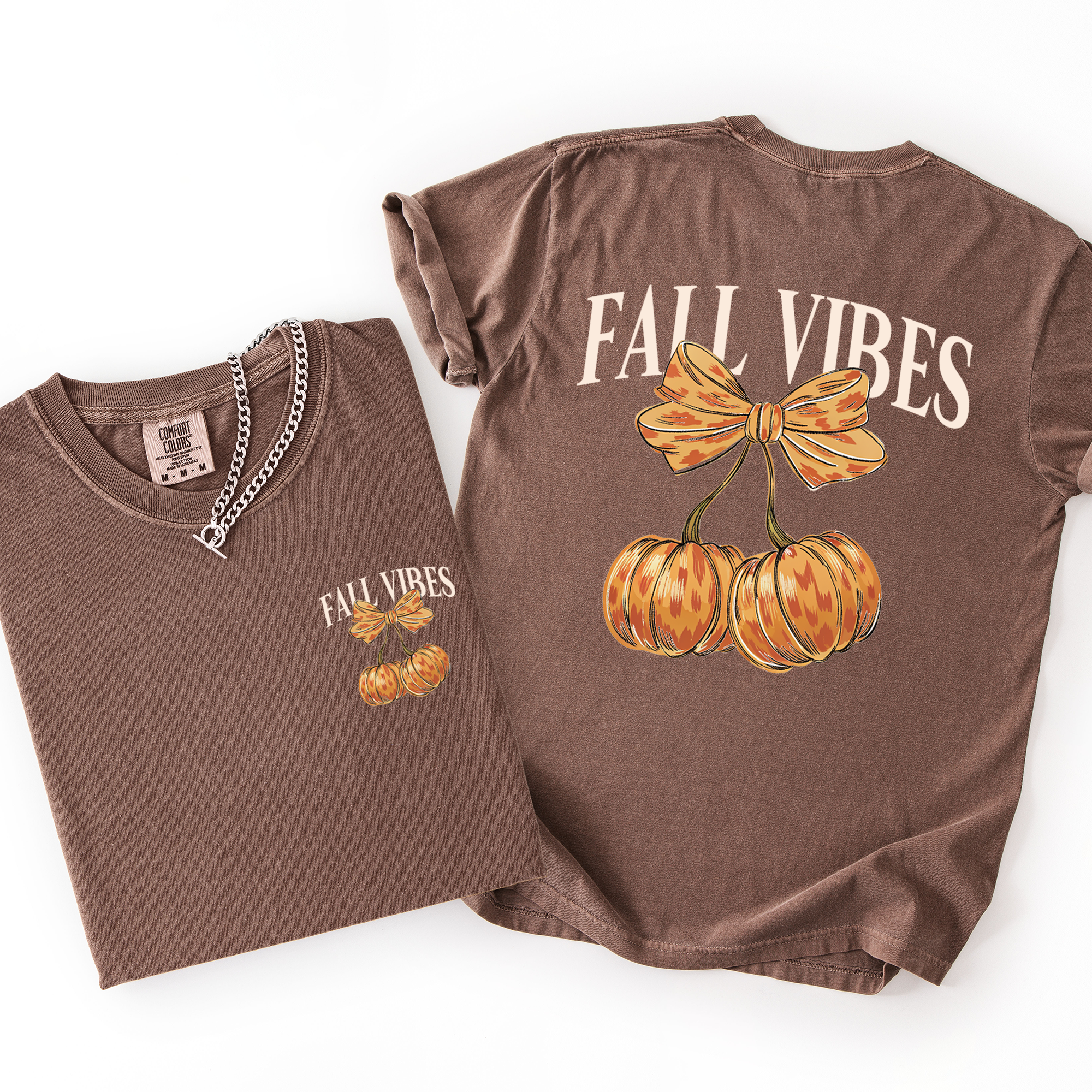 Fall Vibes Pumpkins Cherry Autumn Halloween Vintage Inspired Premium Comfort Colors Tee