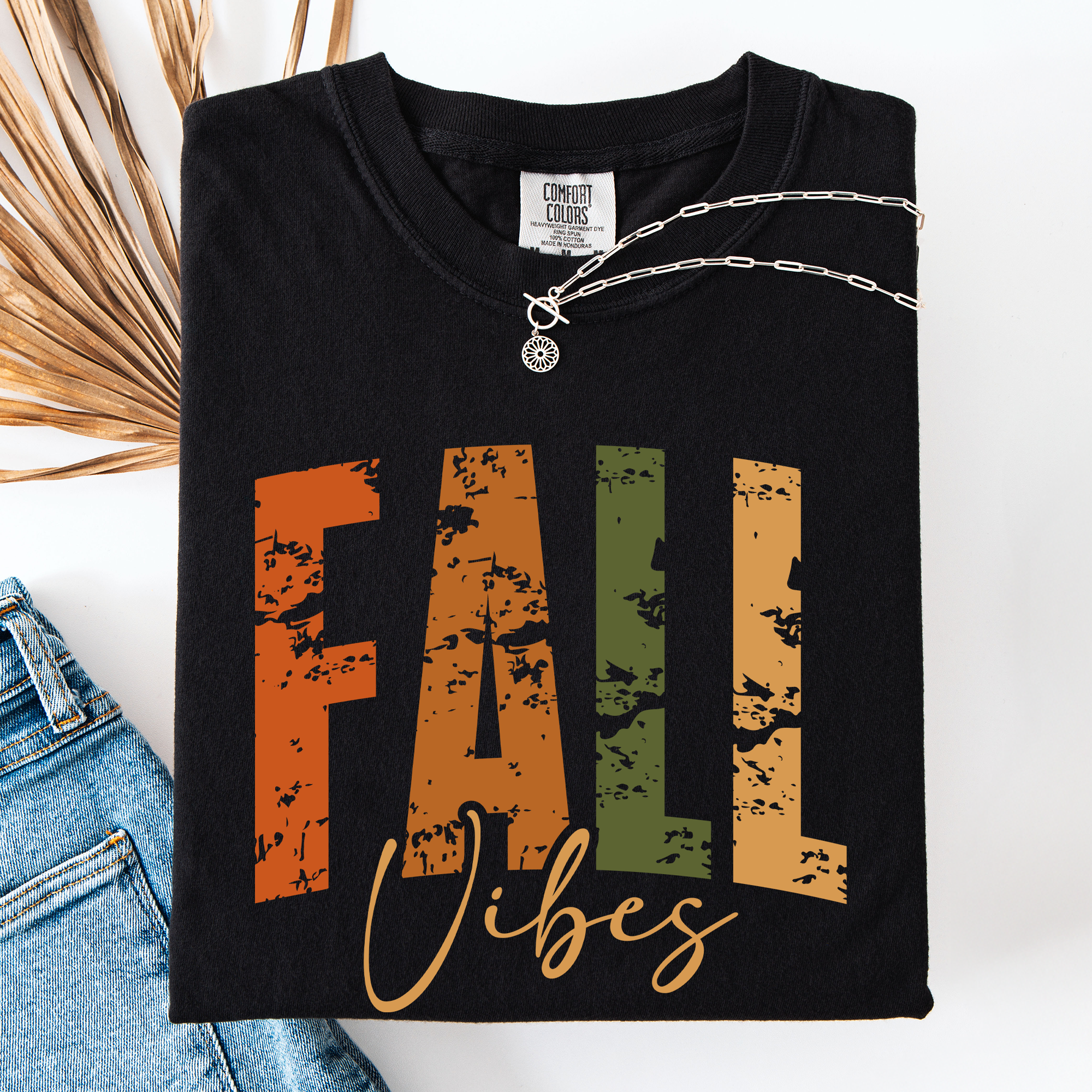 Fall Vibes, Retro Varsity Autumn Pumpkin Checkered Motif Vintage Inspired Comfort Colors Tee
