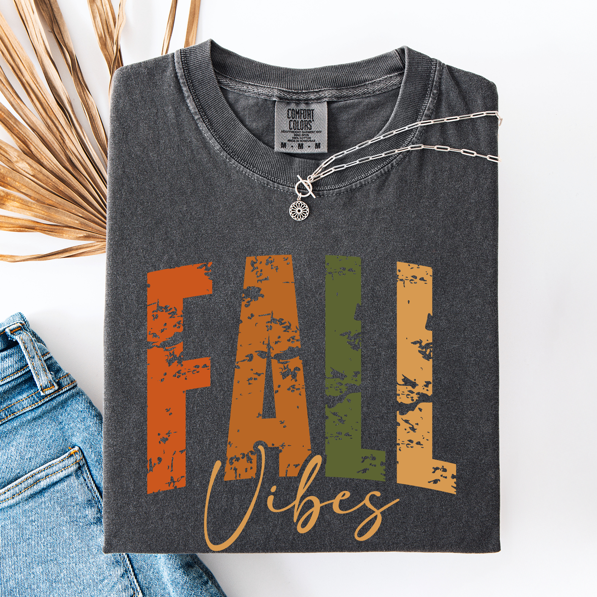 Fall Vibes, Retro Varsity Autumn Pumpkin Checkered Motif Vintage Inspired Comfort Colors Tee