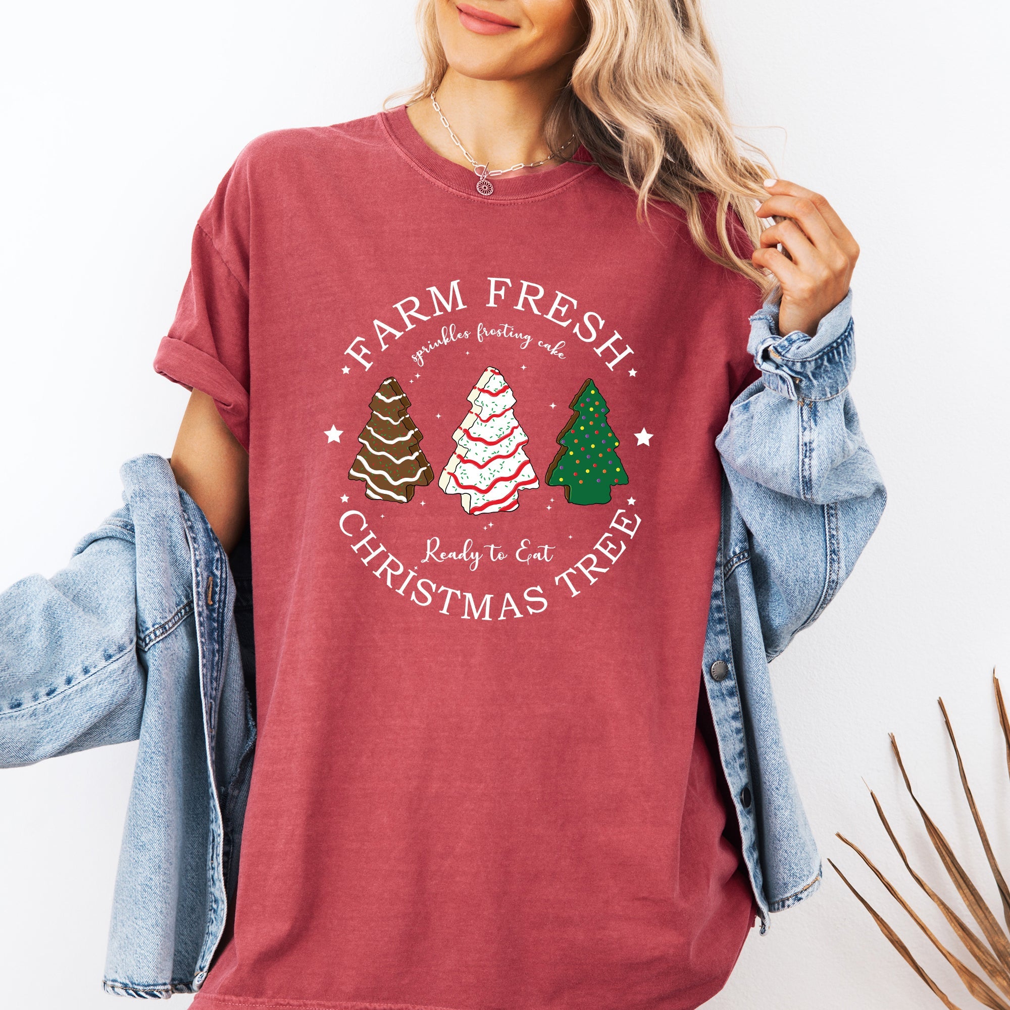 Farm Fresh Christmas Tree White And Green Cakes Winter Santa Xmas Vintage Holiday Comfort Colors Tee