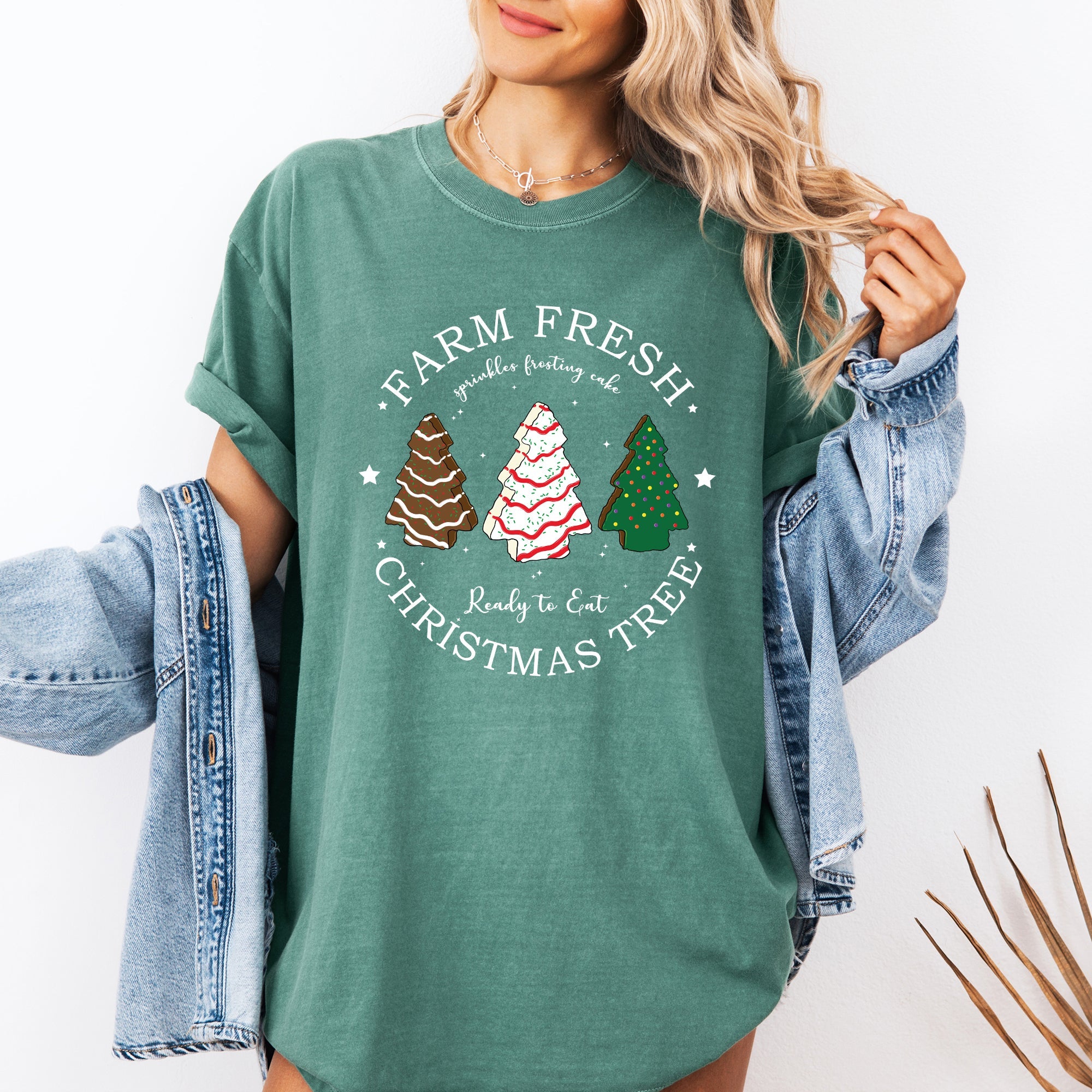 Farm Fresh Christmas Tree White And Green Cakes Winter Santa Xmas Vintage Holiday Comfort Colors Tee