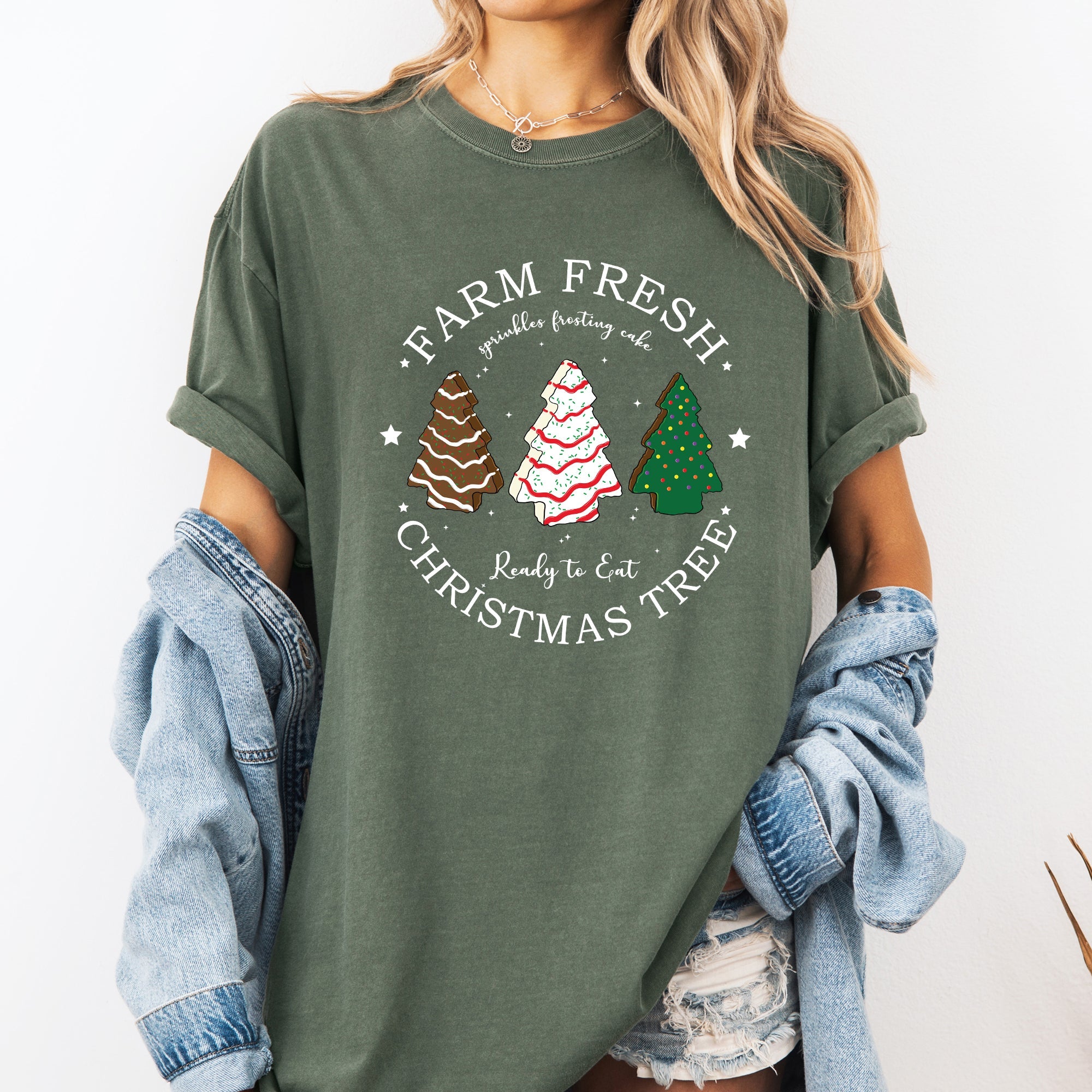 Farm Fresh Christmas Tree White And Green Cakes Winter Santa Xmas Vintage Holiday Comfort Colors Tee