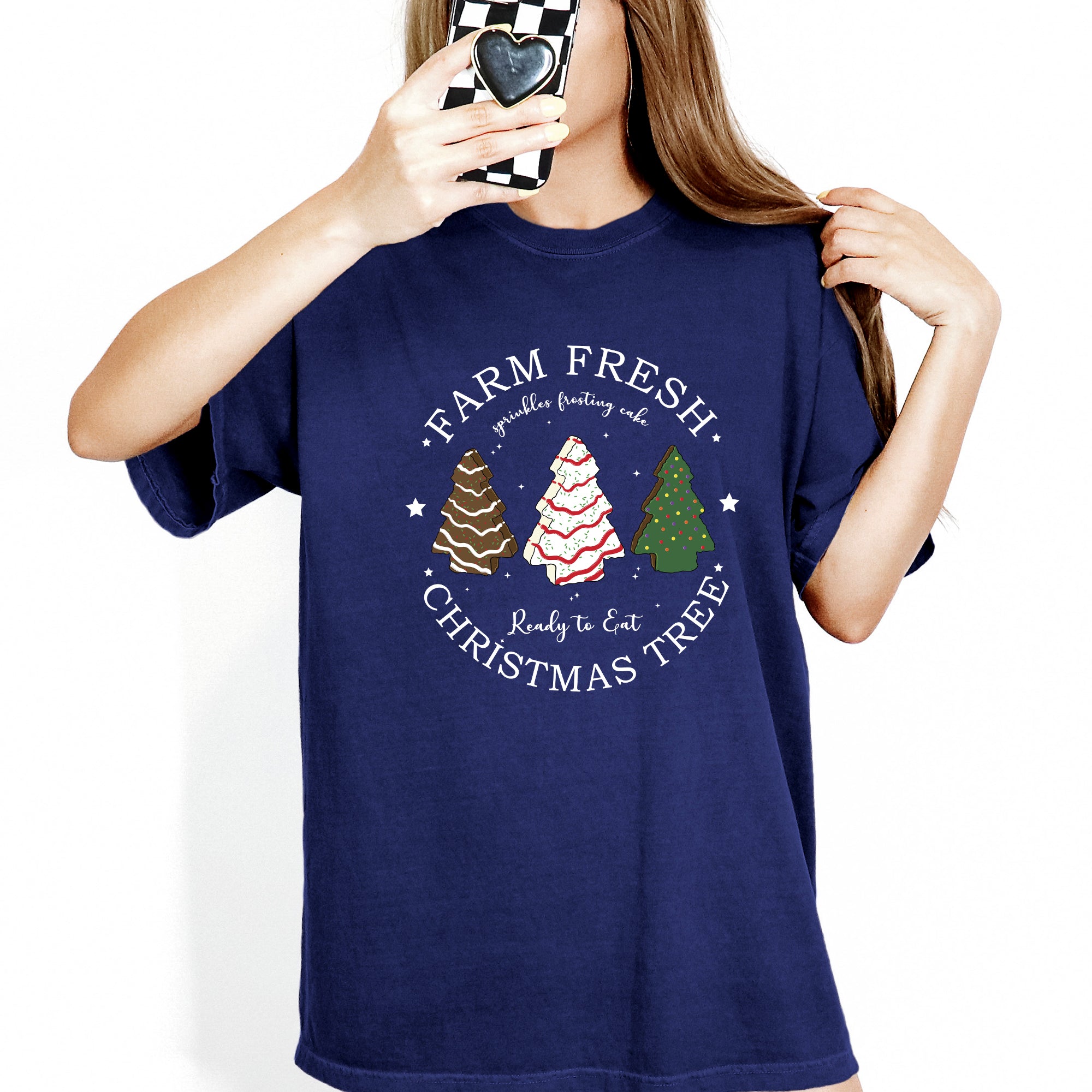Farm Fresh Christmas Tree White And Green Cakes Winter Santa Xmas Vintage Holiday Comfort Colors Tee