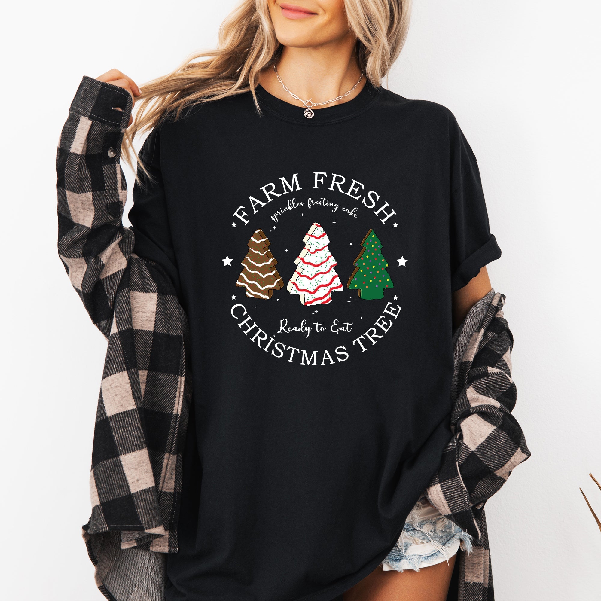 Farm Fresh Christmas Tree White And Green Cakes Winter Santa Xmas Vintage Holiday Comfort Colors Tee