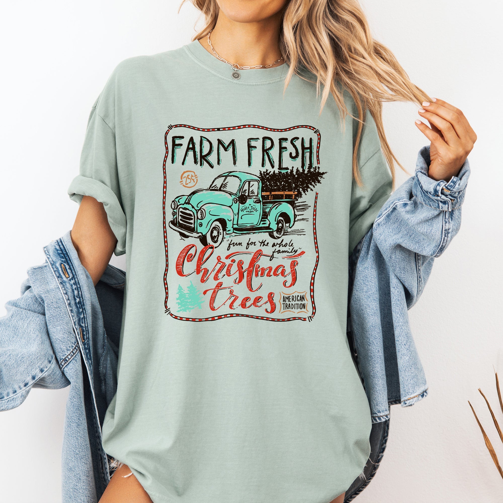 Farm Fresh Christmas Trees Vintage Retro Santa Winter Xmas Nostalgic Holiday Comfort Colors Tee