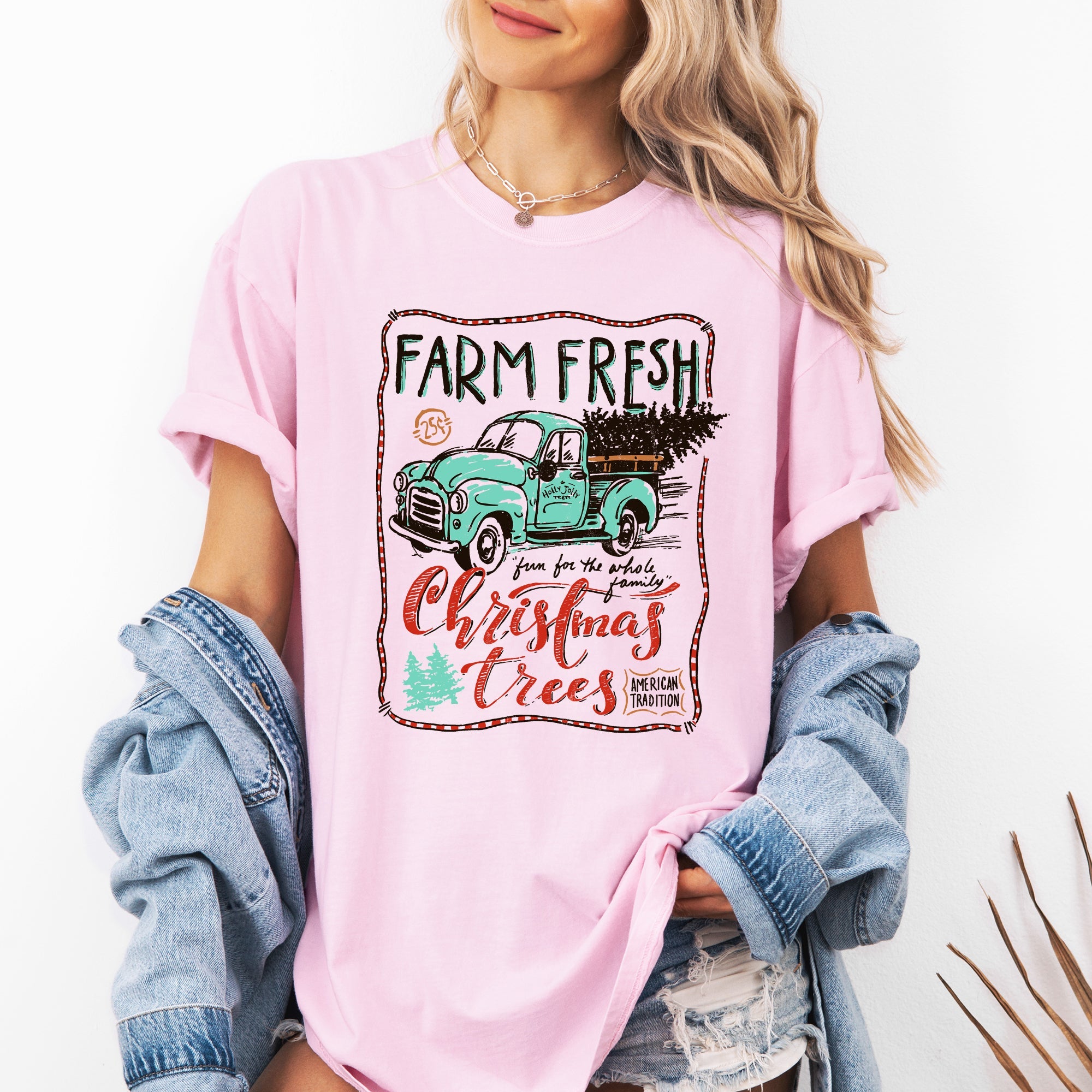 Farm Fresh Christmas Trees Vintage Retro Santa Winter Xmas Nostalgic Holiday Comfort Colors Tee