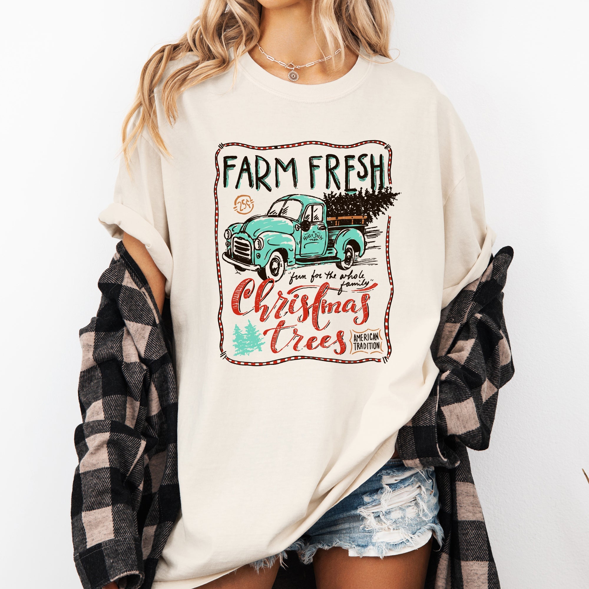Farm Fresh Christmas Trees Vintage Retro Santa Winter Xmas Nostalgic Holiday Comfort Colors Tee
