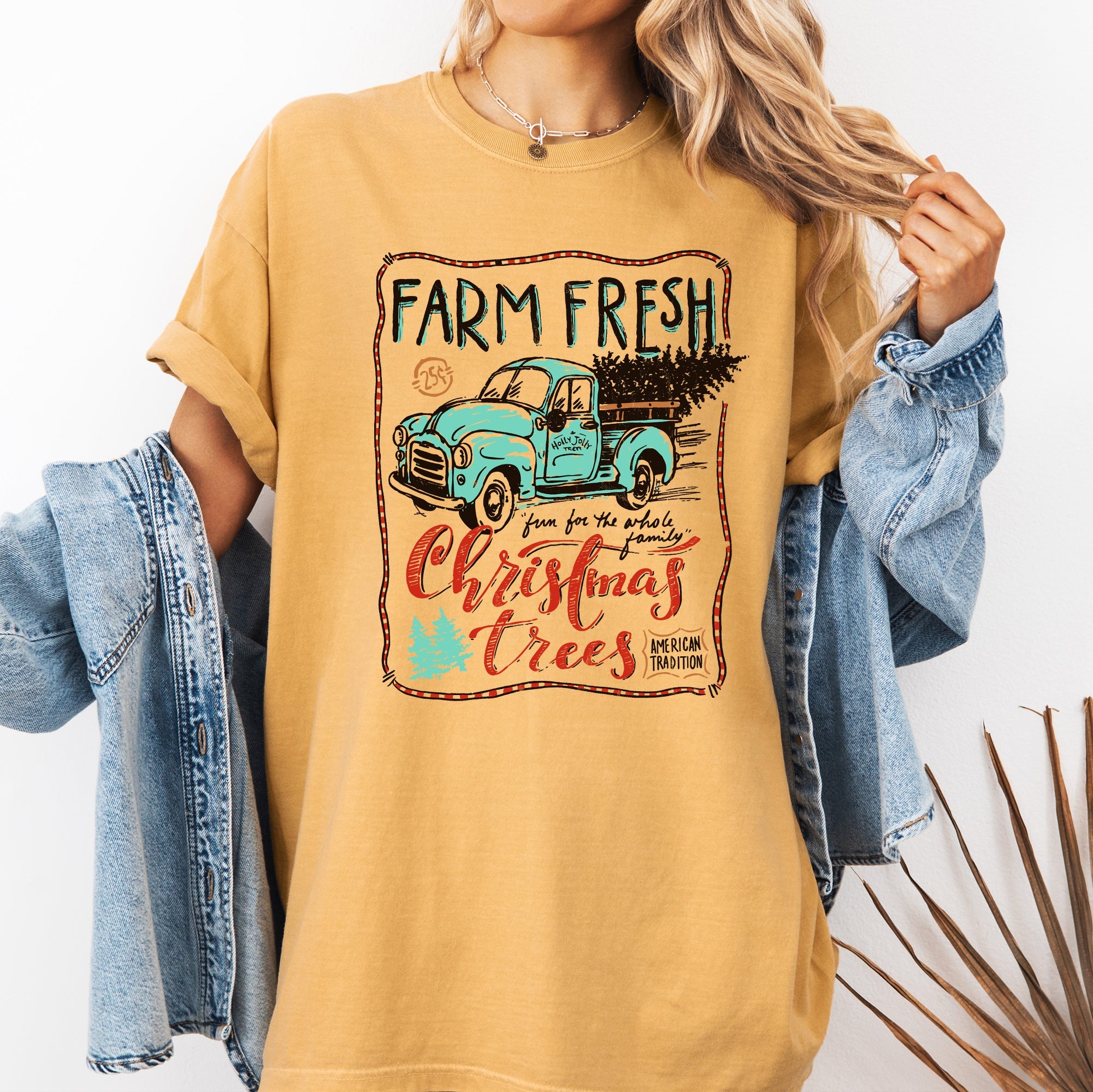 Farm Fresh Christmas Trees Vintage Retro Santa Winter Xmas Nostalgic Holiday Comfort Colors Tee