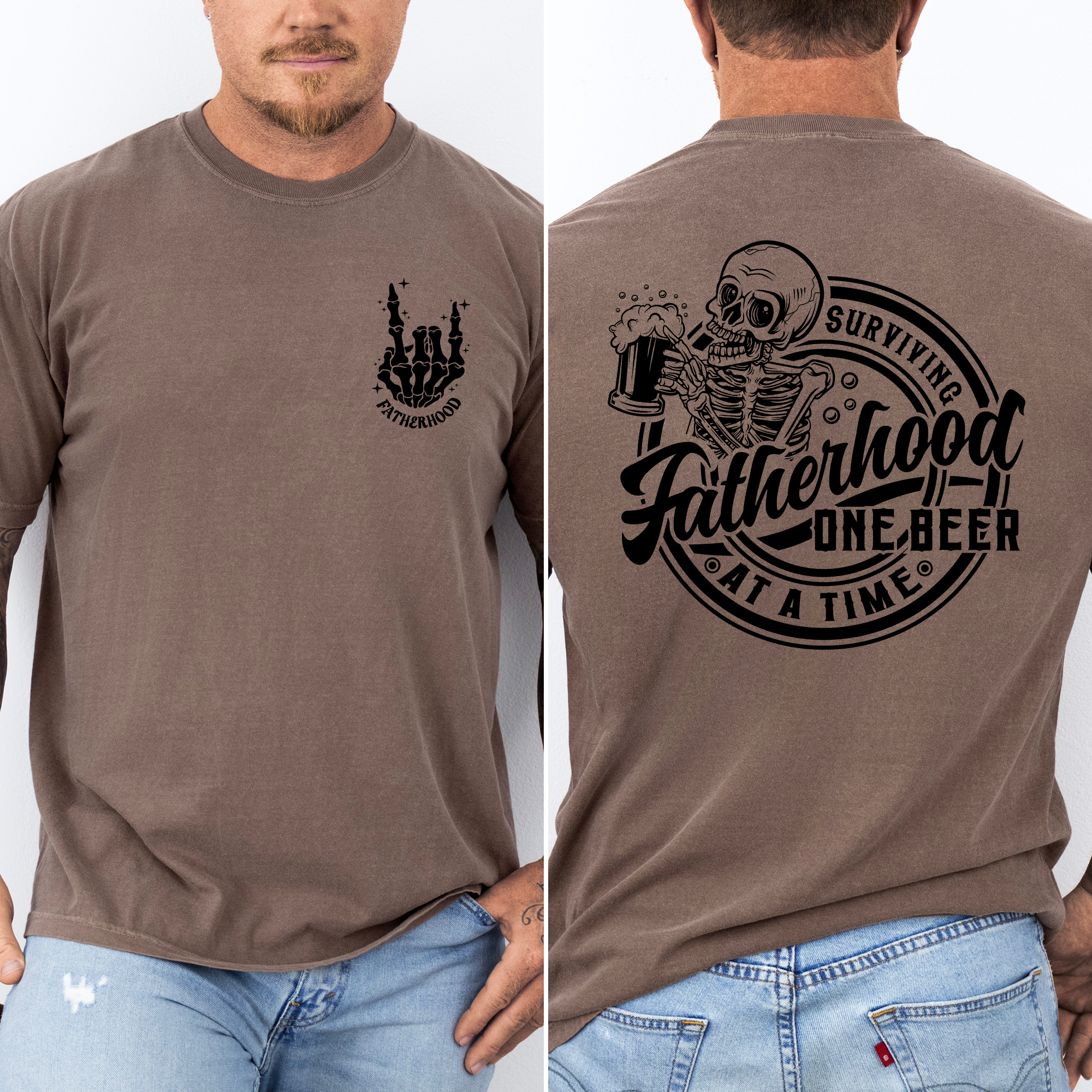 Fatherhood One Beer At A Time Skeleton Dad Humor Father's Day Comfort Colors Tee
