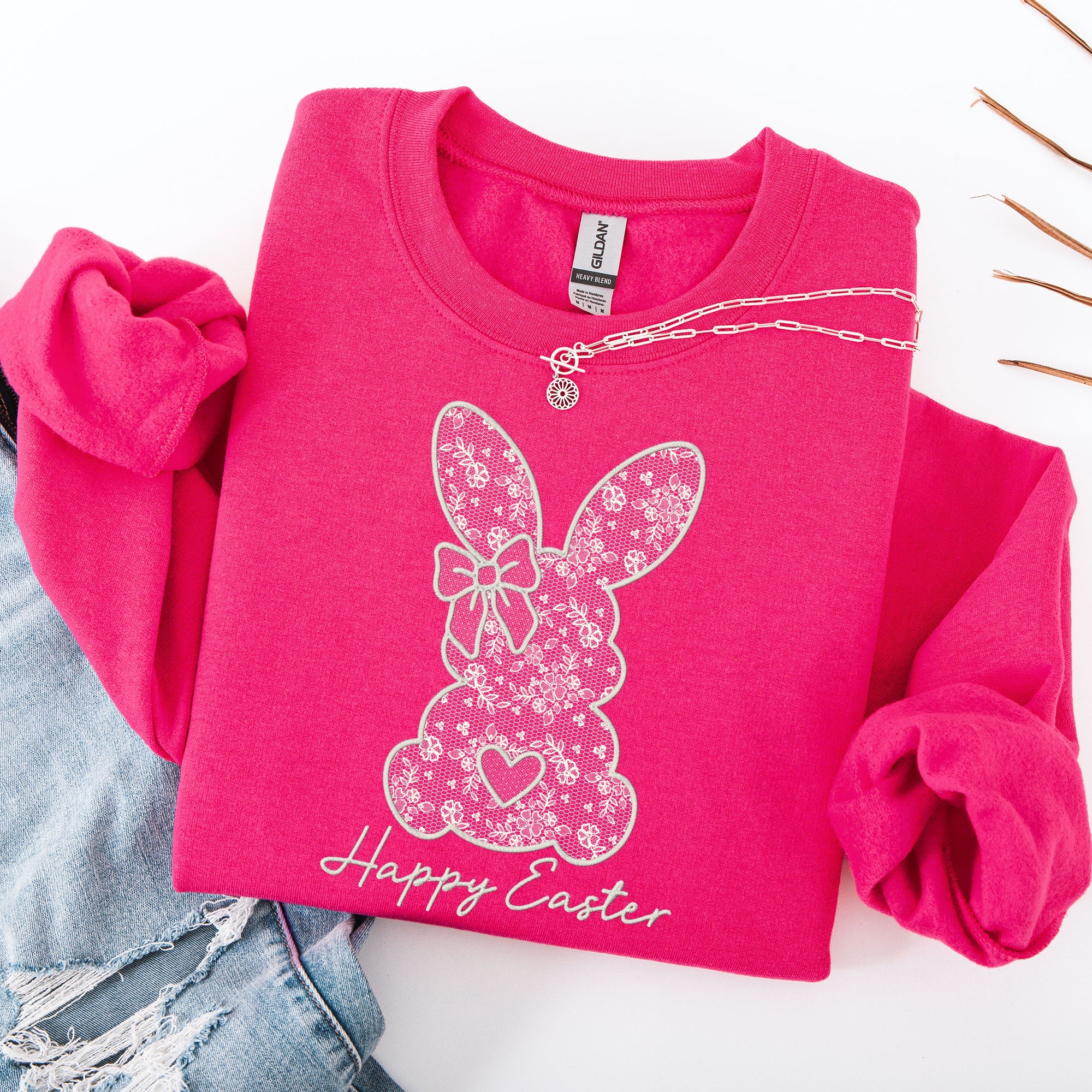 Faux Lace Bunny Coquette Happy Easter Easter Bunny Jesus Rabbit Holiday Sweatshirt