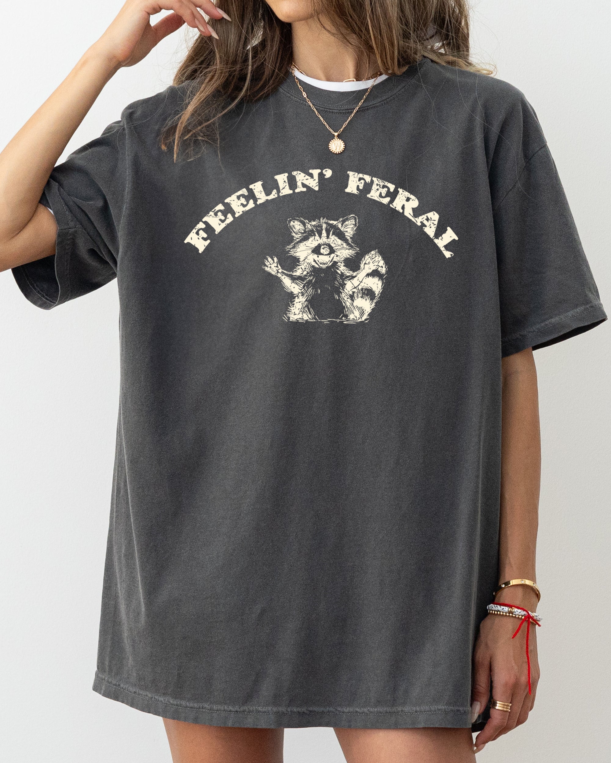 Feelin Feral Raccoon Aesthetic Trendy Humorous Playful Illustrative Comfort Colors Tee