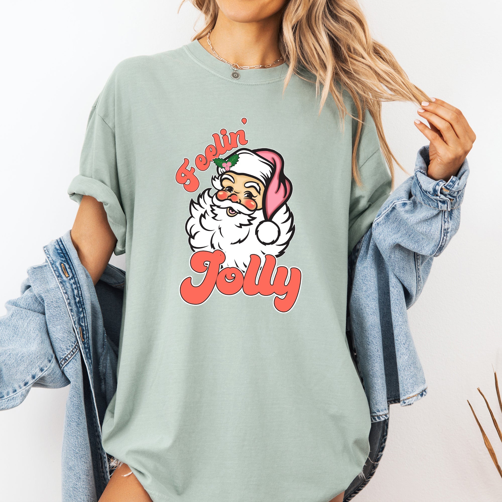 Feelin Jolly Retro Santa Christmas Classic Vintage Xmas Holiday Art Edition Comfort Colors Tee