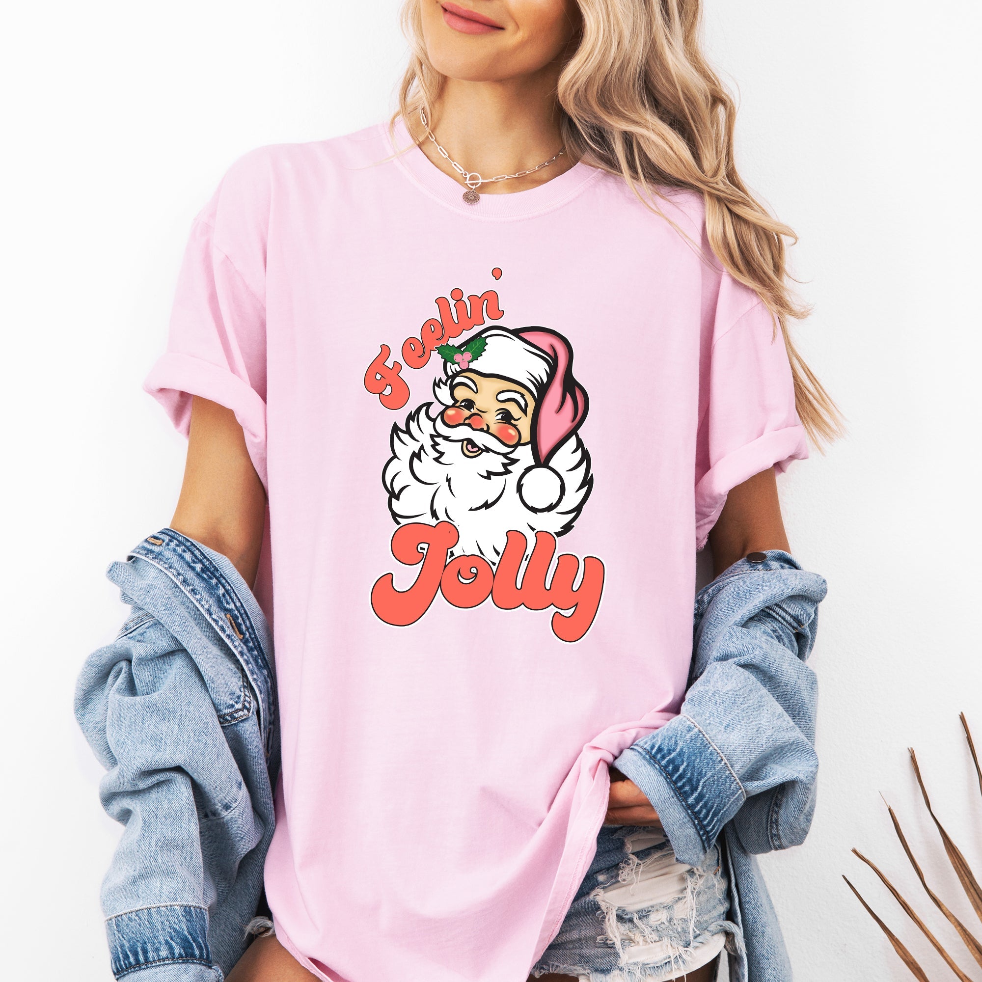 Feelin Jolly Retro Santa Christmas Classic Vintage Xmas Holiday Art Edition Comfort Colors Tee