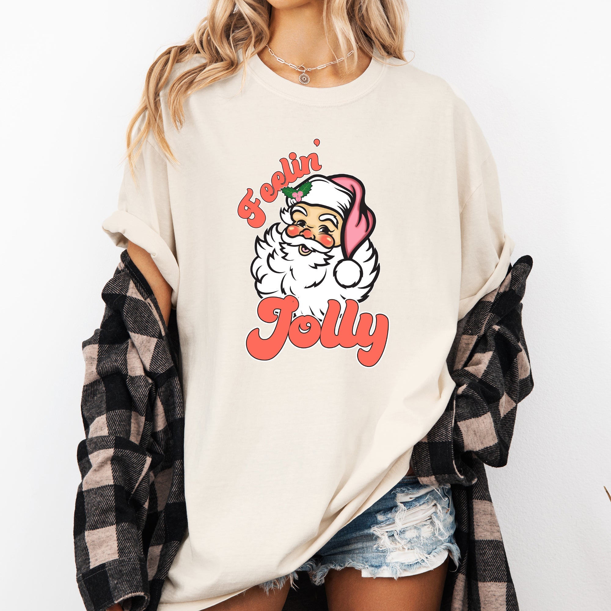 Feelin Jolly Retro Santa Christmas Classic Vintage Xmas Holiday Art Edition Comfort Colors Tee
