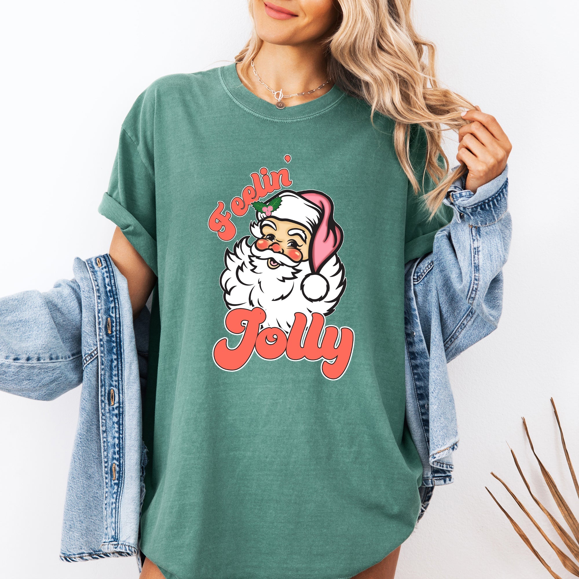 Feelin Jolly Retro Santa Christmas Classic Vintage Xmas Holiday Art Edition Comfort Colors Tee