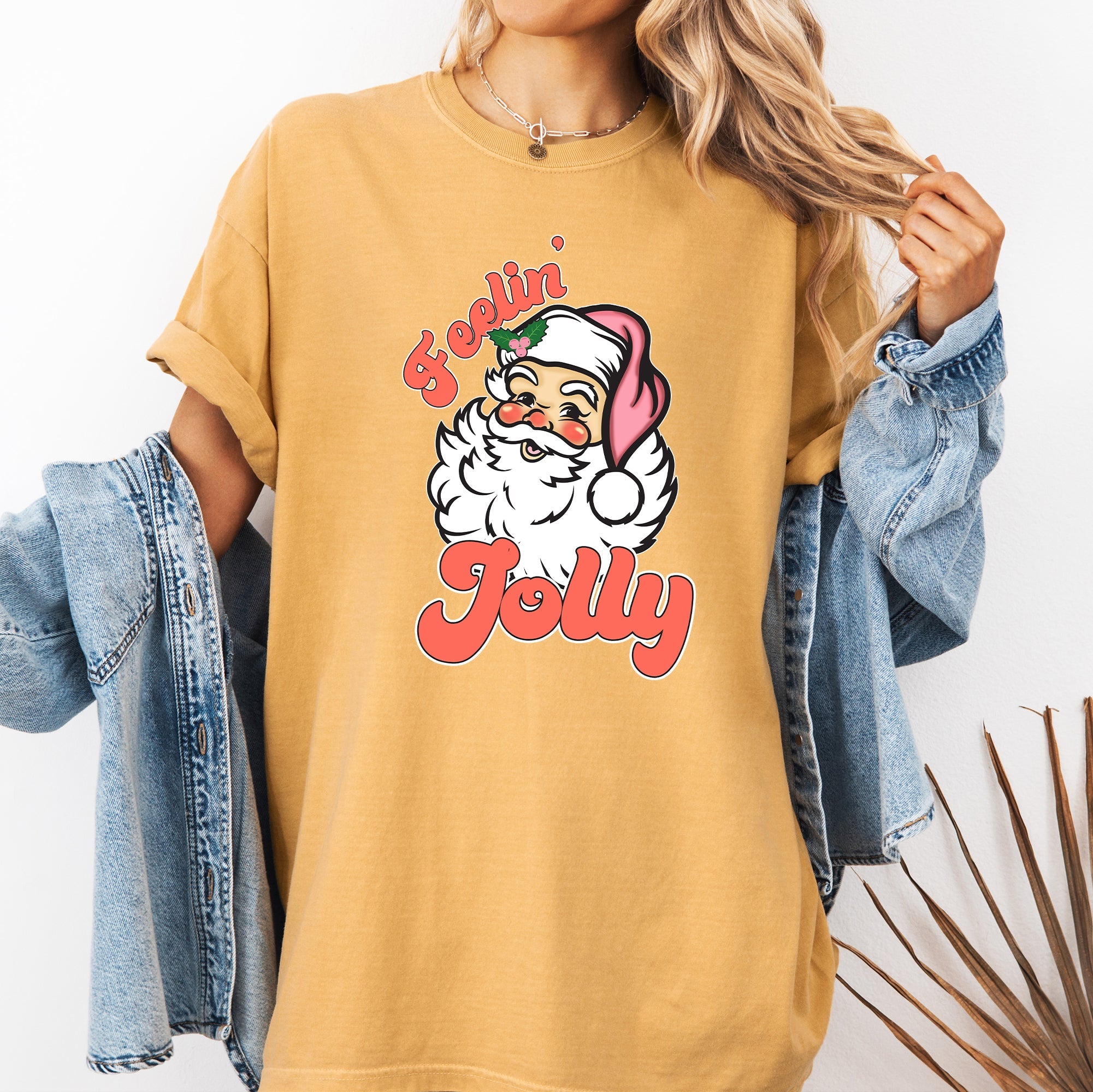 Feelin Jolly Retro Santa Christmas Classic Vintage Xmas Holiday Art Edition Comfort Colors Tee