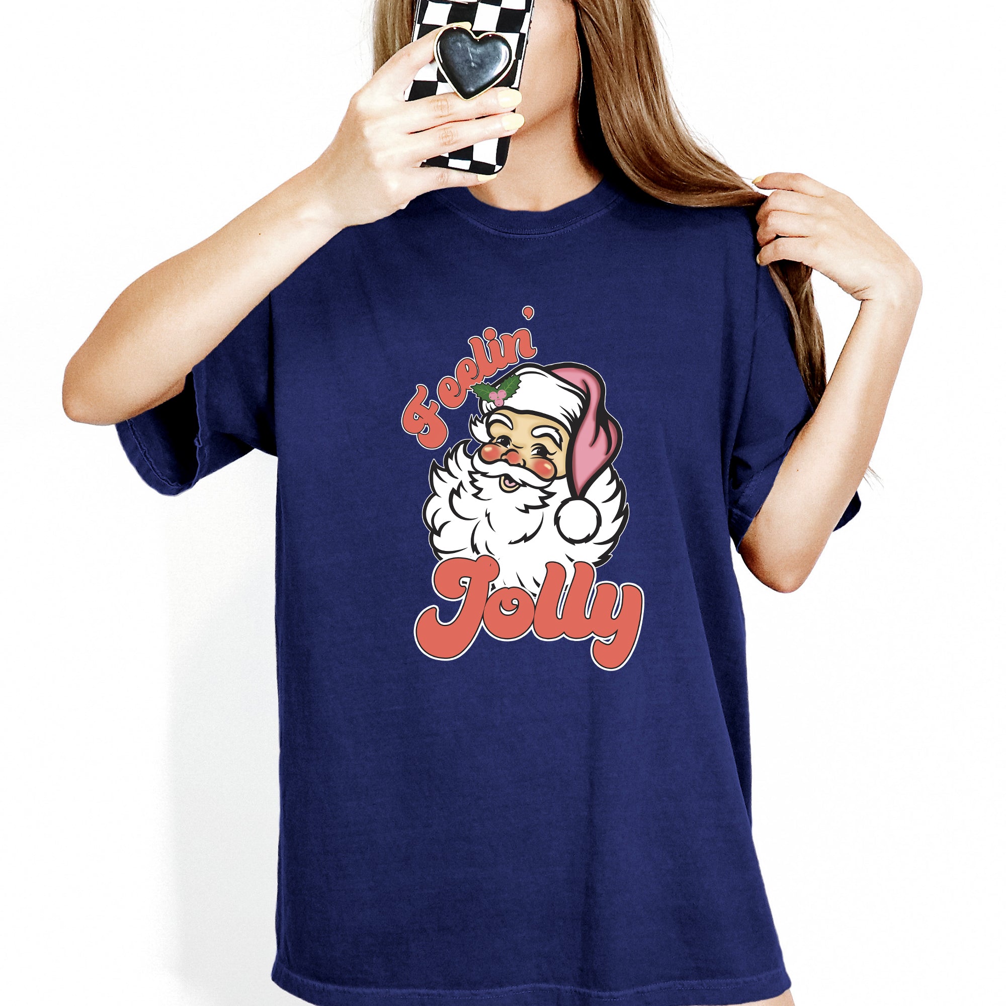 Feelin Jolly Retro Santa Christmas Classic Vintage Xmas Holiday Art Edition Comfort Colors Tee