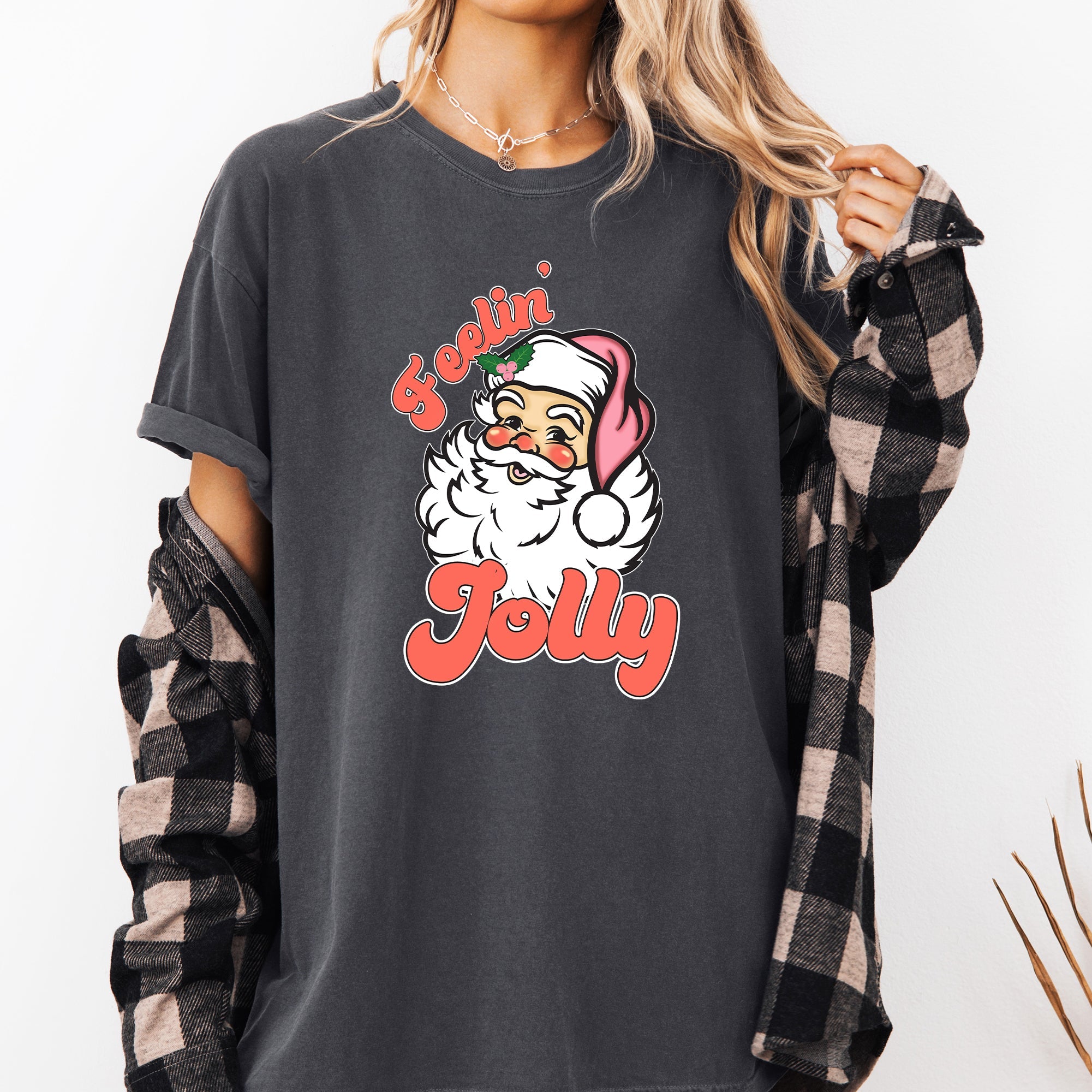 Feelin Jolly Retro Santa Christmas Classic Vintage Xmas Holiday Art Edition Comfort Colors Tee