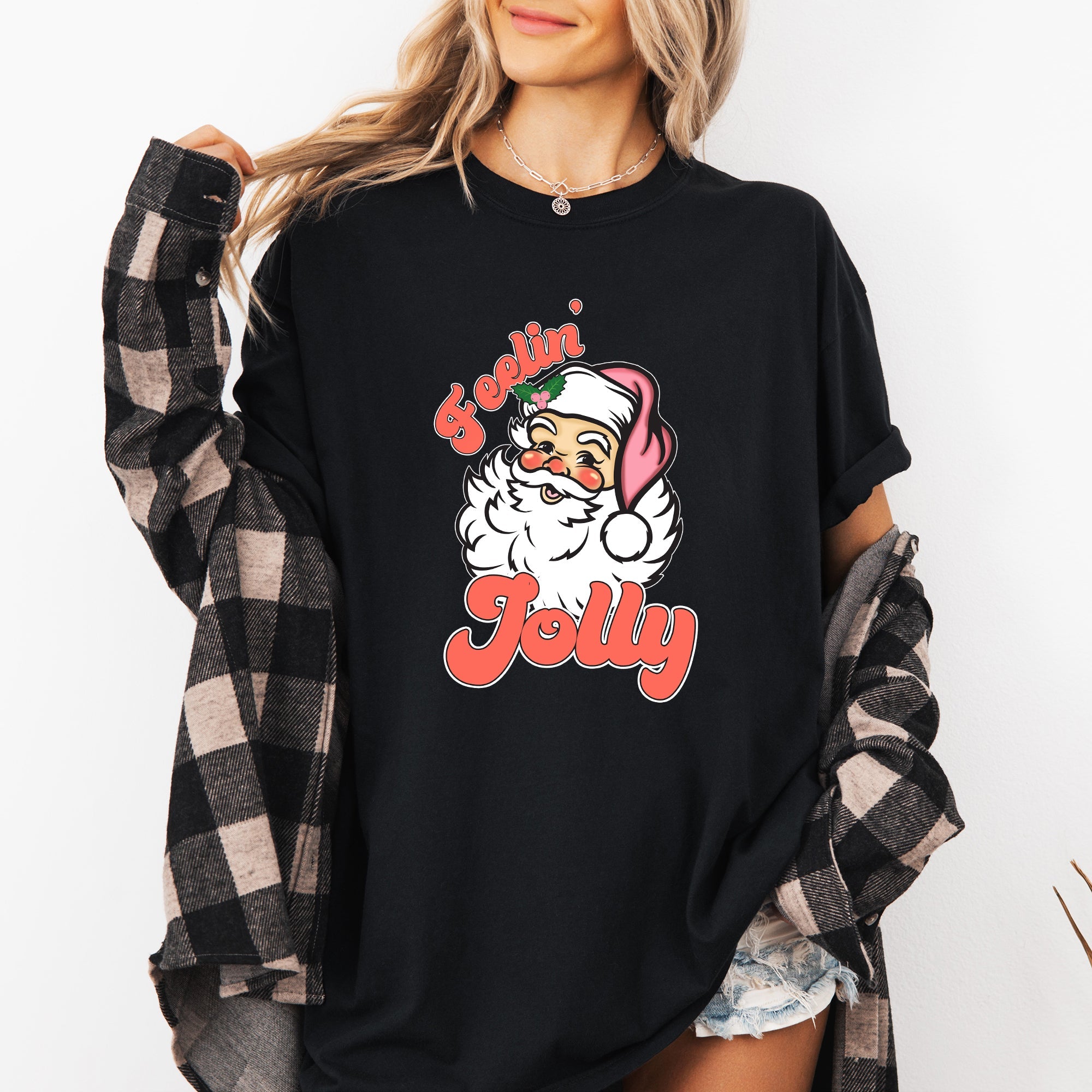Feelin Jolly Retro Santa Christmas Classic Vintage Xmas Holiday Art Edition Comfort Colors Tee