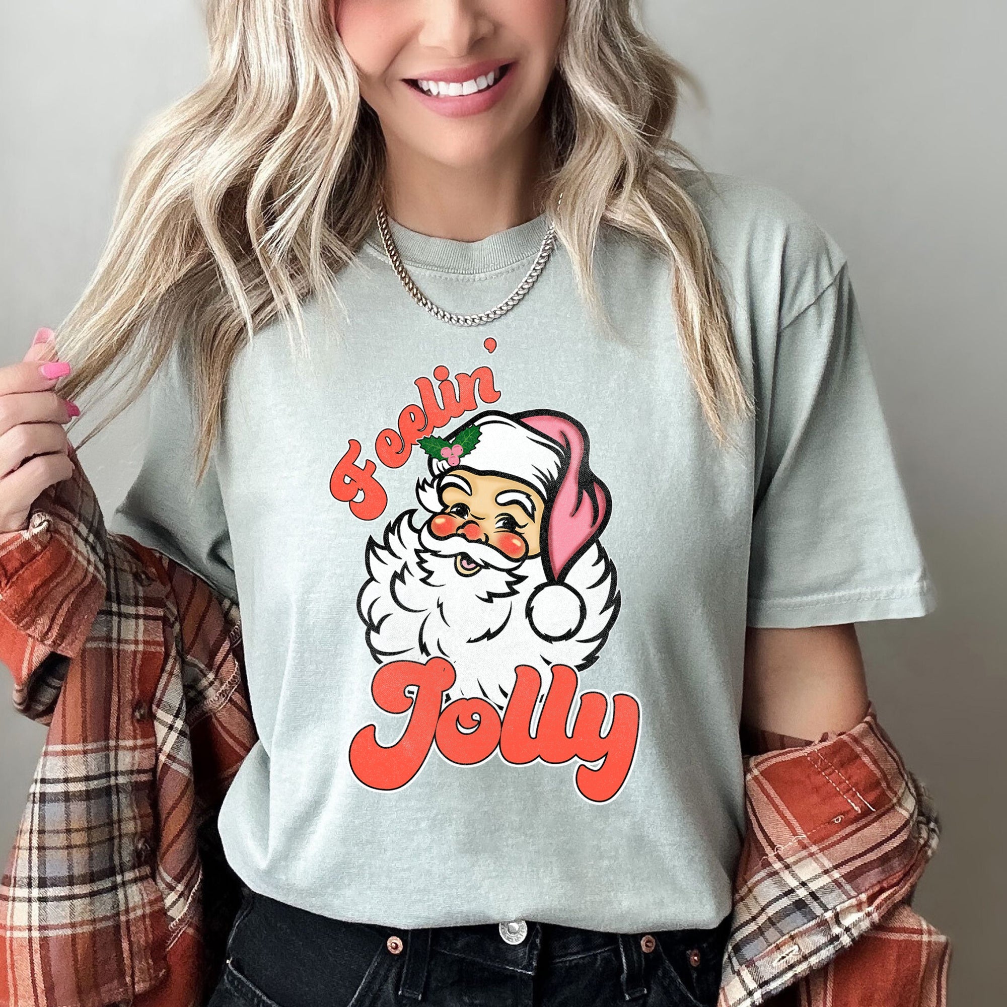 Feeling Jolly Retro Santa Christmas Classic Vintage Holiday Print Comfort Colors Tee