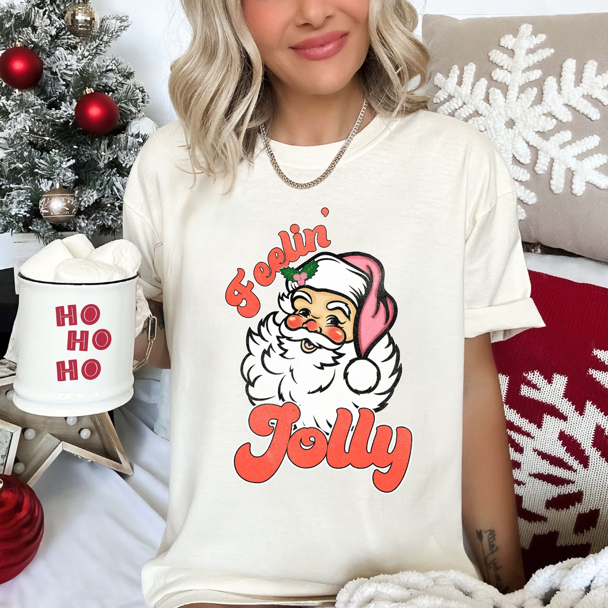 Feeling Jolly Retro Santa Christmas Classic Vintage Holiday Print Comfort Colors Tee