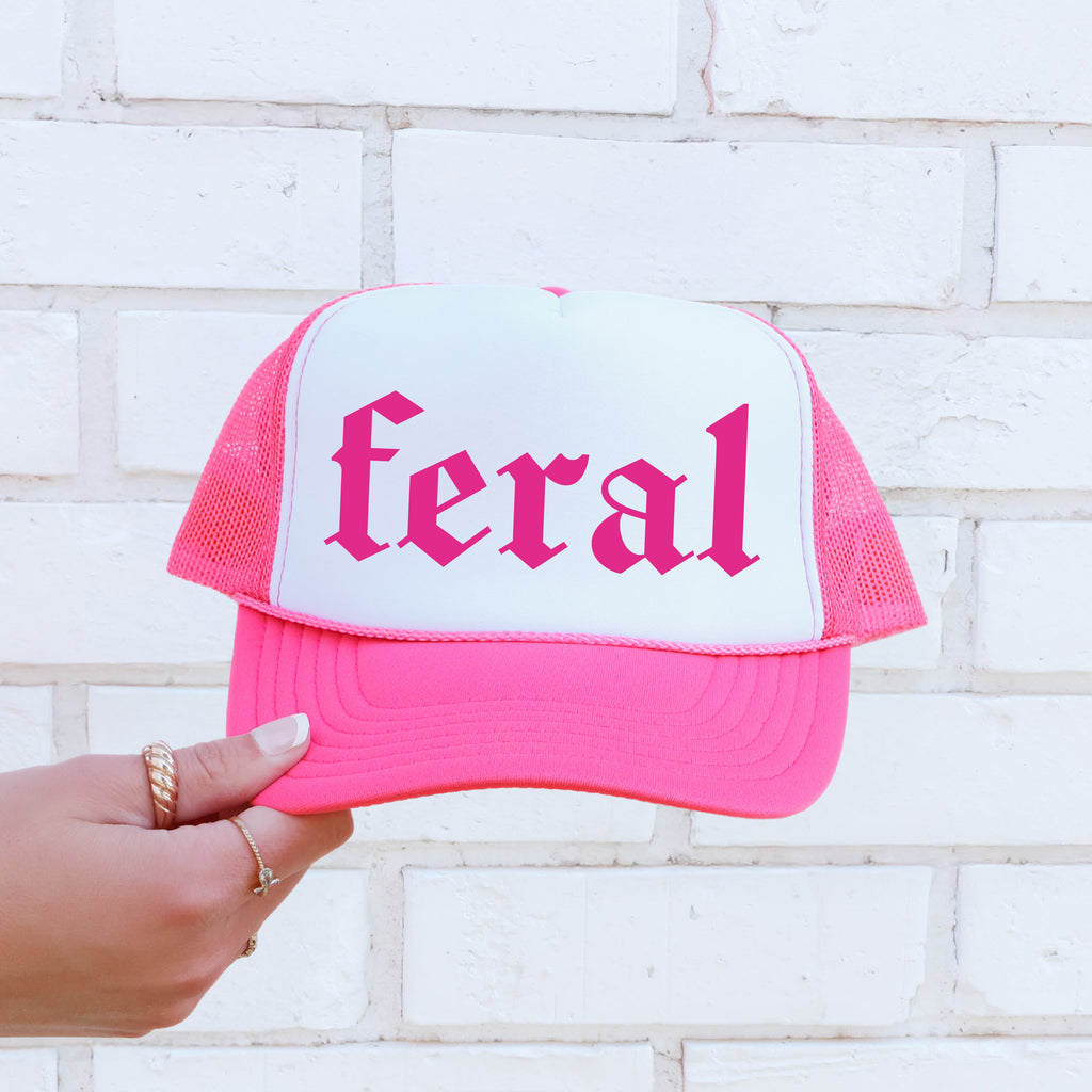 Feral, Sassy, Funny Bright Pink Limited Edition Super Premium Snapback Trucker Hat