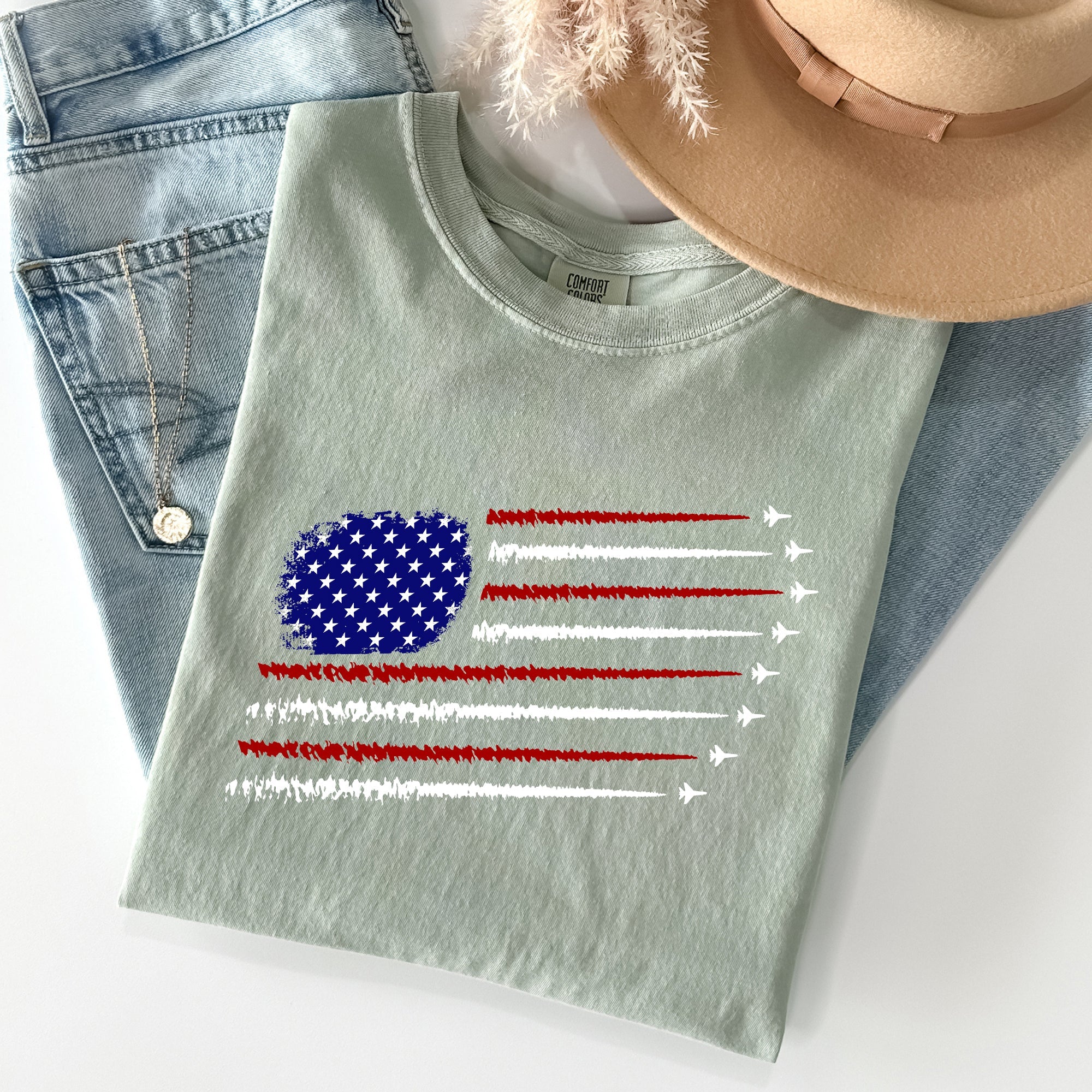 Fighter Jets Navy Air Force American Flag Military Graphic Vintage Style Comfort Colors Tee