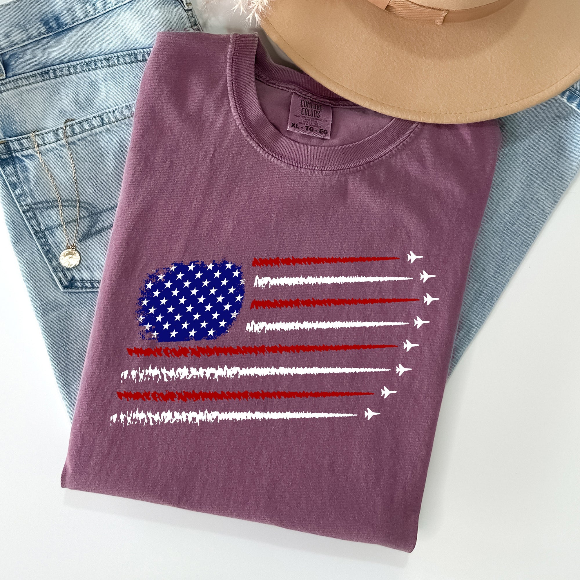 Fighter Jets Navy Air Force American Flag Military Graphic Vintage Style Comfort Colors Tee
