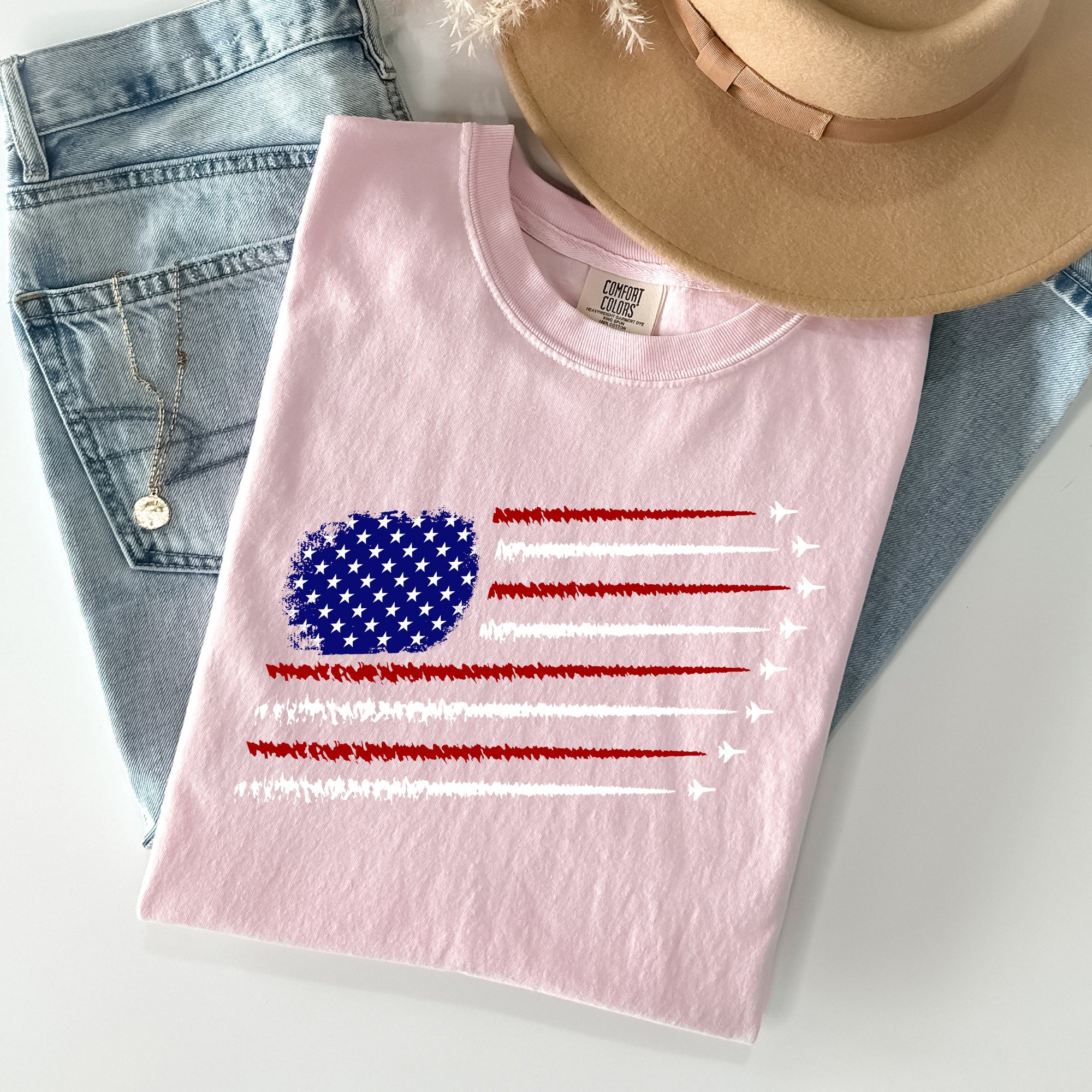 Fighter Jets Navy Air Force American Flag Military Graphic Vintage Style Comfort Colors Tee