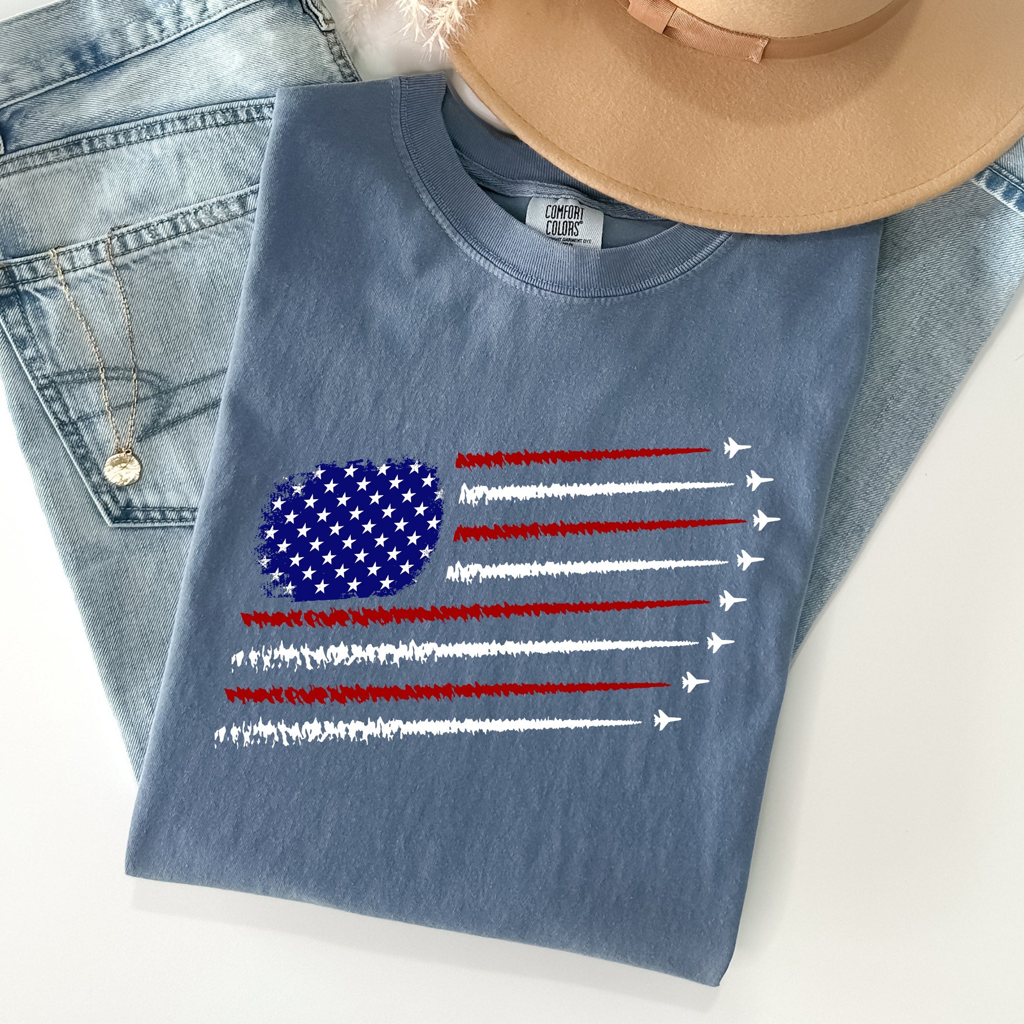 Fighter Jets Navy Air Force American Flag Military Graphic Vintage Style Comfort Colors Tee