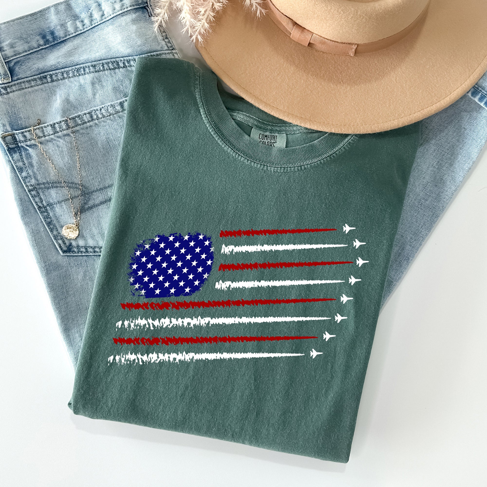 Fighter Jets Navy Air Force American Flag Military Graphic Vintage Style Comfort Colors Tee