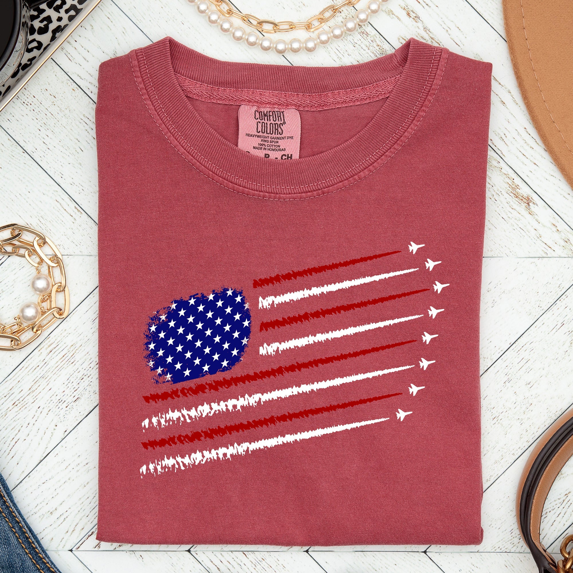 Fighter Jets Navy Air Force American Flag Military Graphic Vintage Style Comfort Colors Tee
