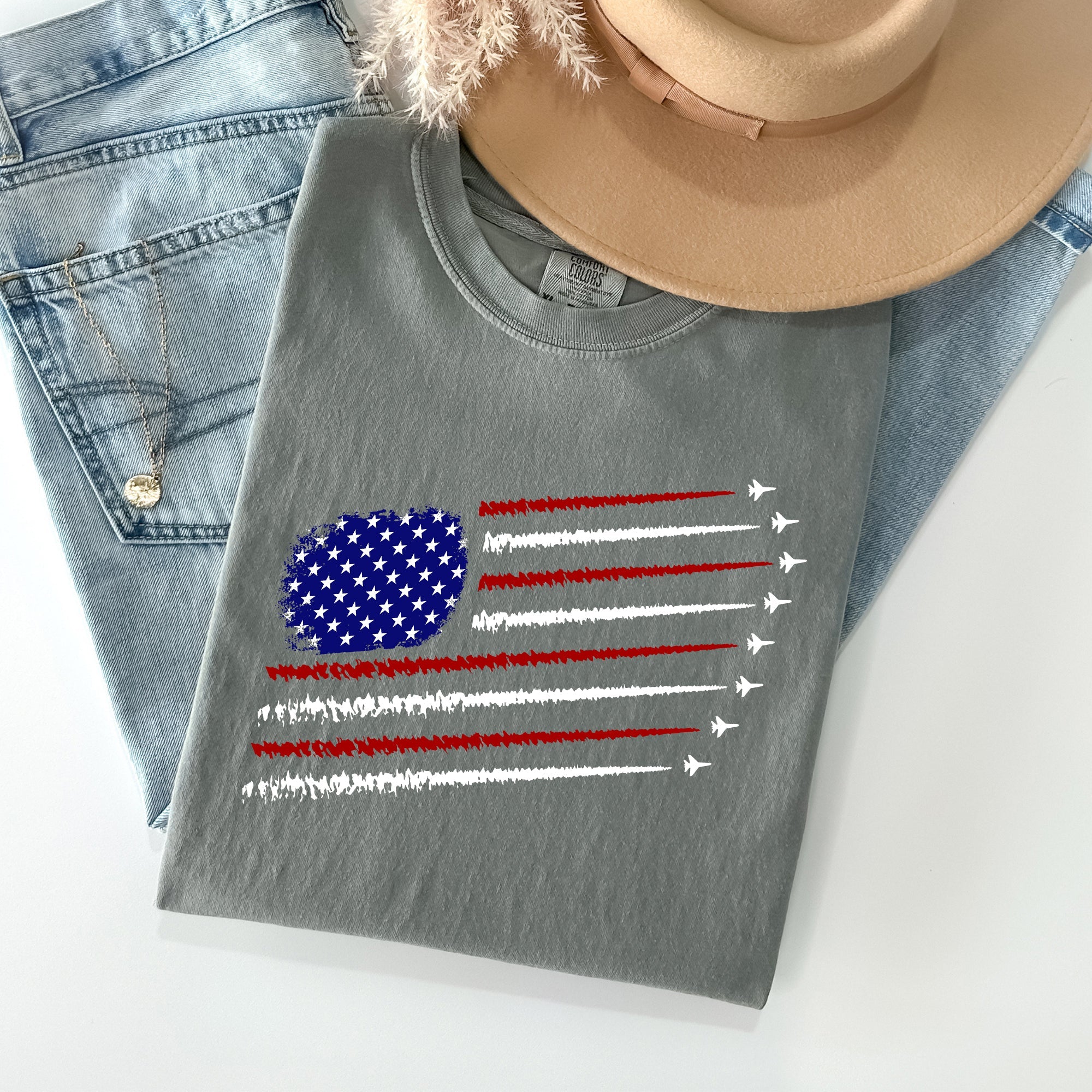Fighter Jets Navy Air Force American Flag Military Graphic Vintage Style Comfort Colors Tee