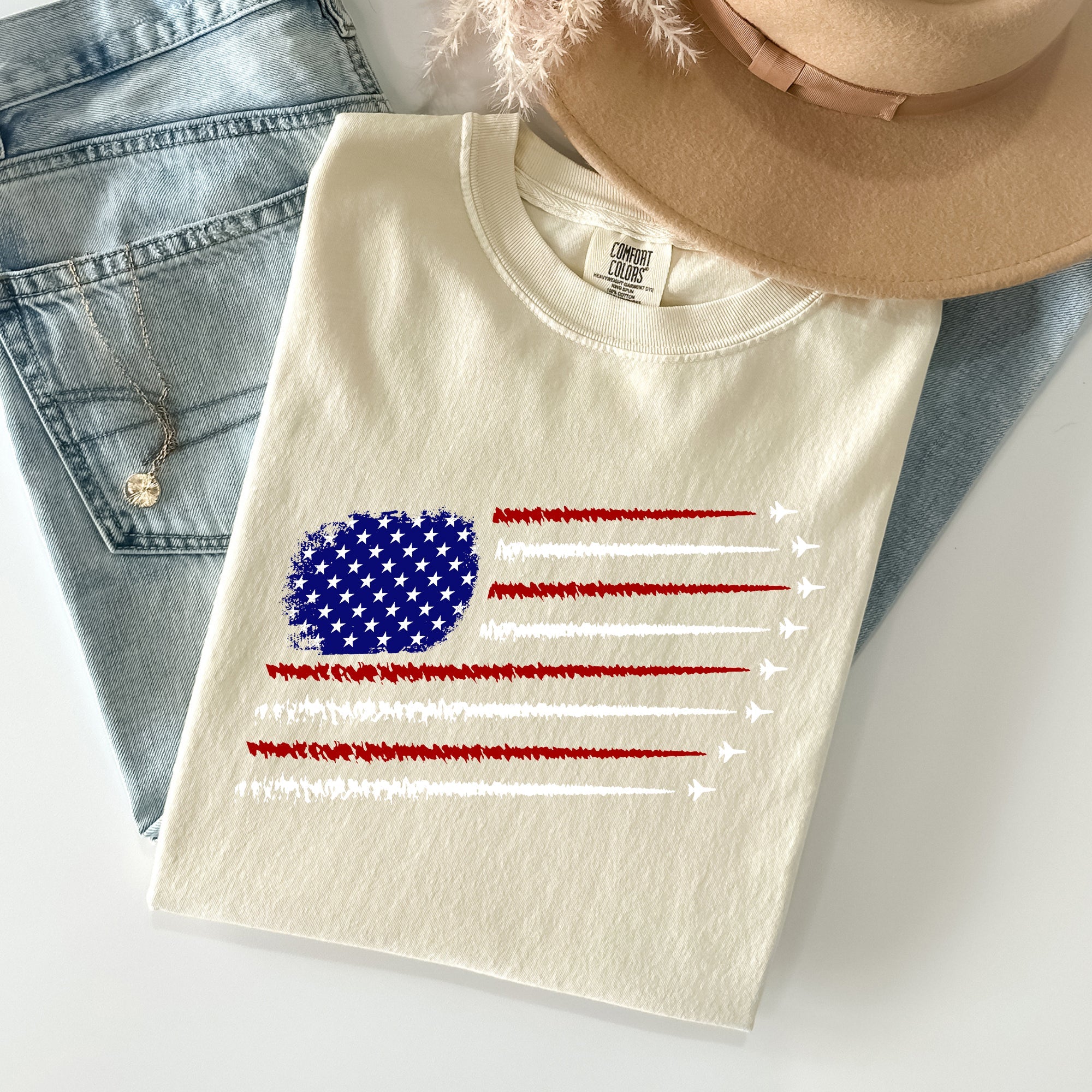 Fighter Jets Navy Air Force American Flag Military Graphic Vintage Style Comfort Colors Tee