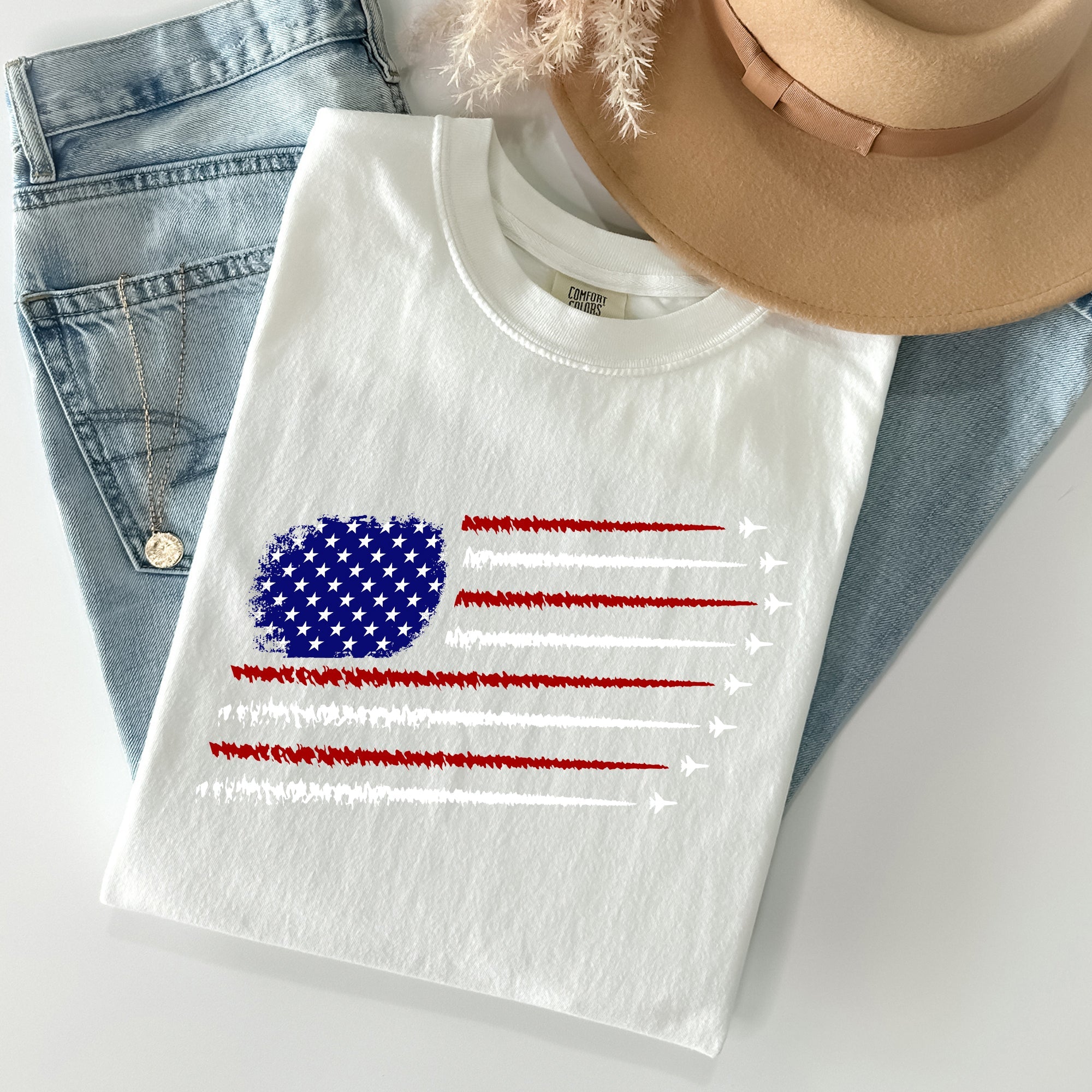 Fighter Jets Navy Air Force American Flag Military Graphic Vintage Style Comfort Colors Tee