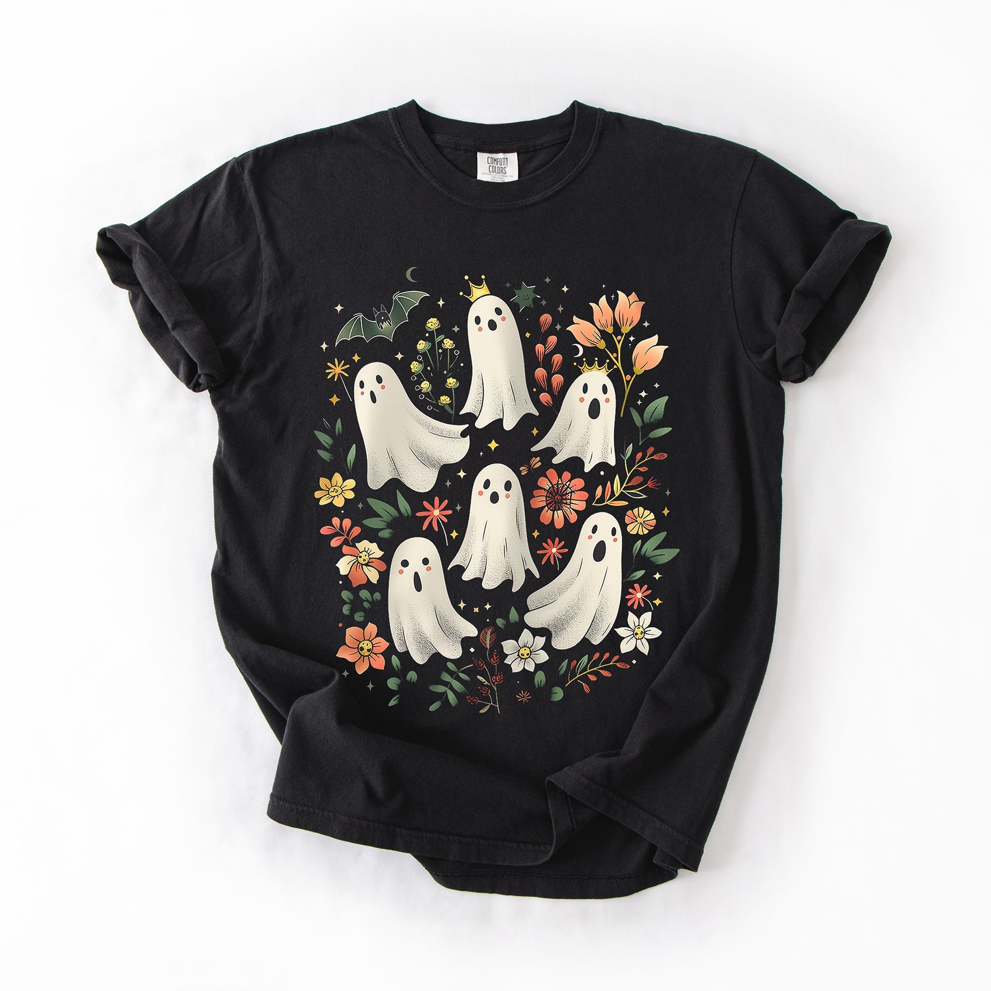 Floral Ghosts Beautiful Halloween Coquette Girly Autumn Vintage Cozy Comfort Colors Tee