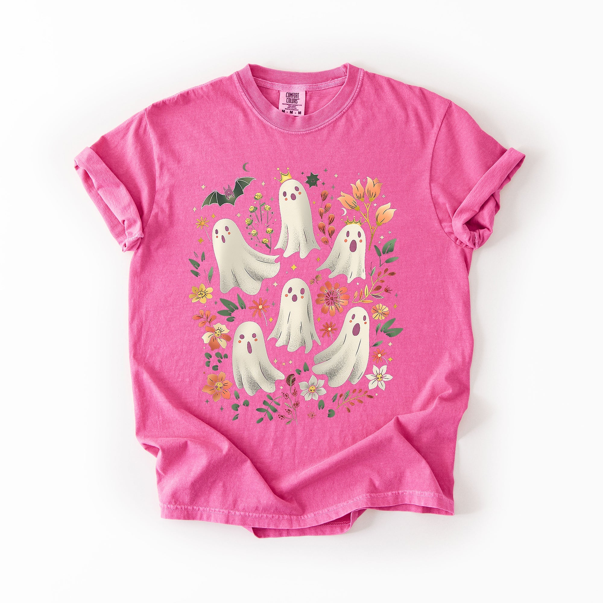 Floral Ghosts Beautiful Halloween Coquette Girly Autumn Vintage Cozy Comfort Colors Tee
