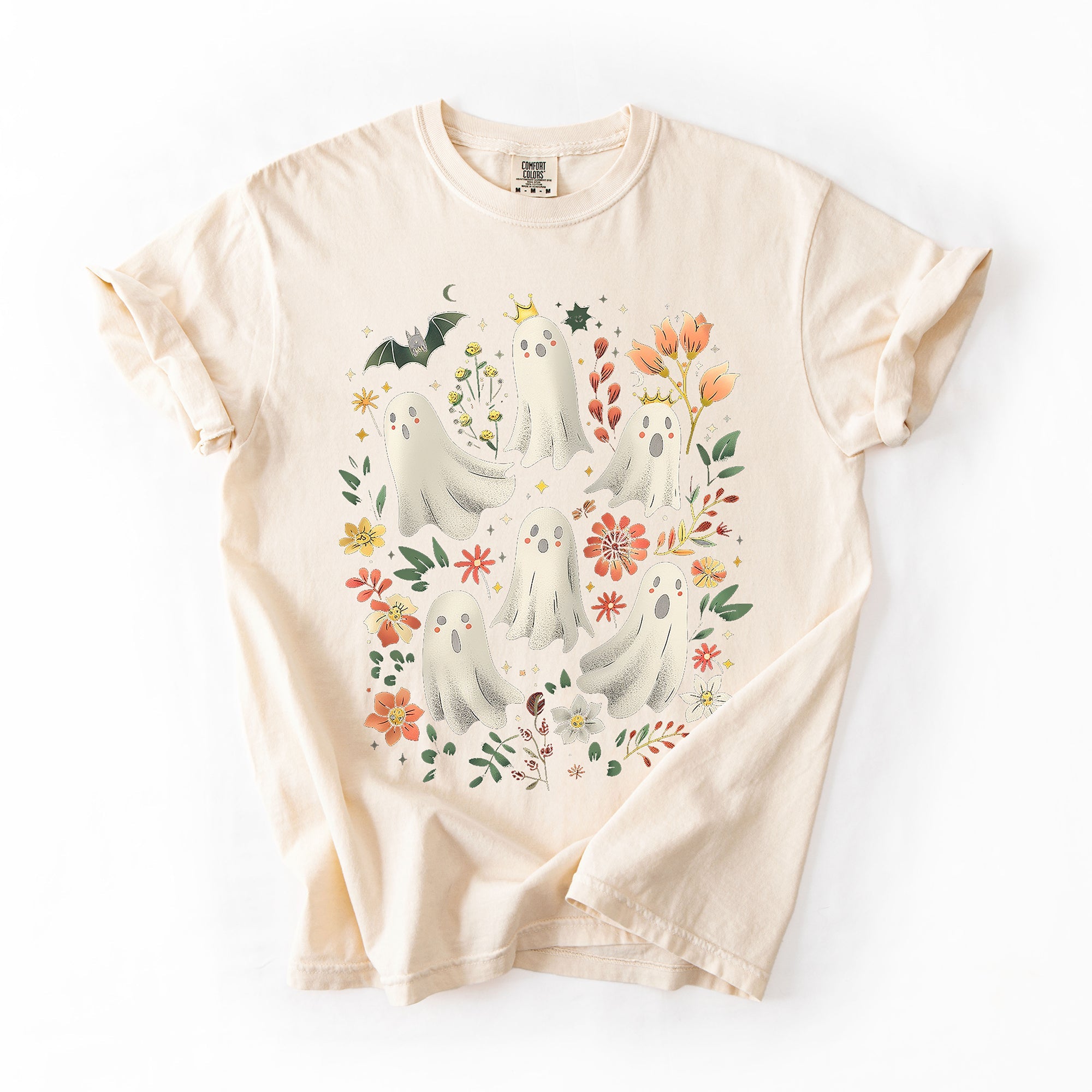 Floral Ghosts Beautiful Halloween Coquette Girly Autumn Vintage Cozy Comfort Colors Tee