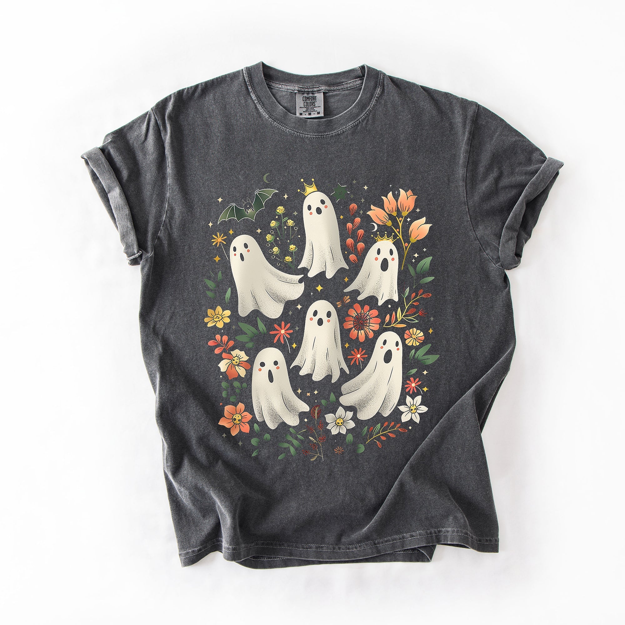 Floral Ghosts Beautiful Halloween Coquette Girly Autumn Vintage Cozy Comfort Colors Tee