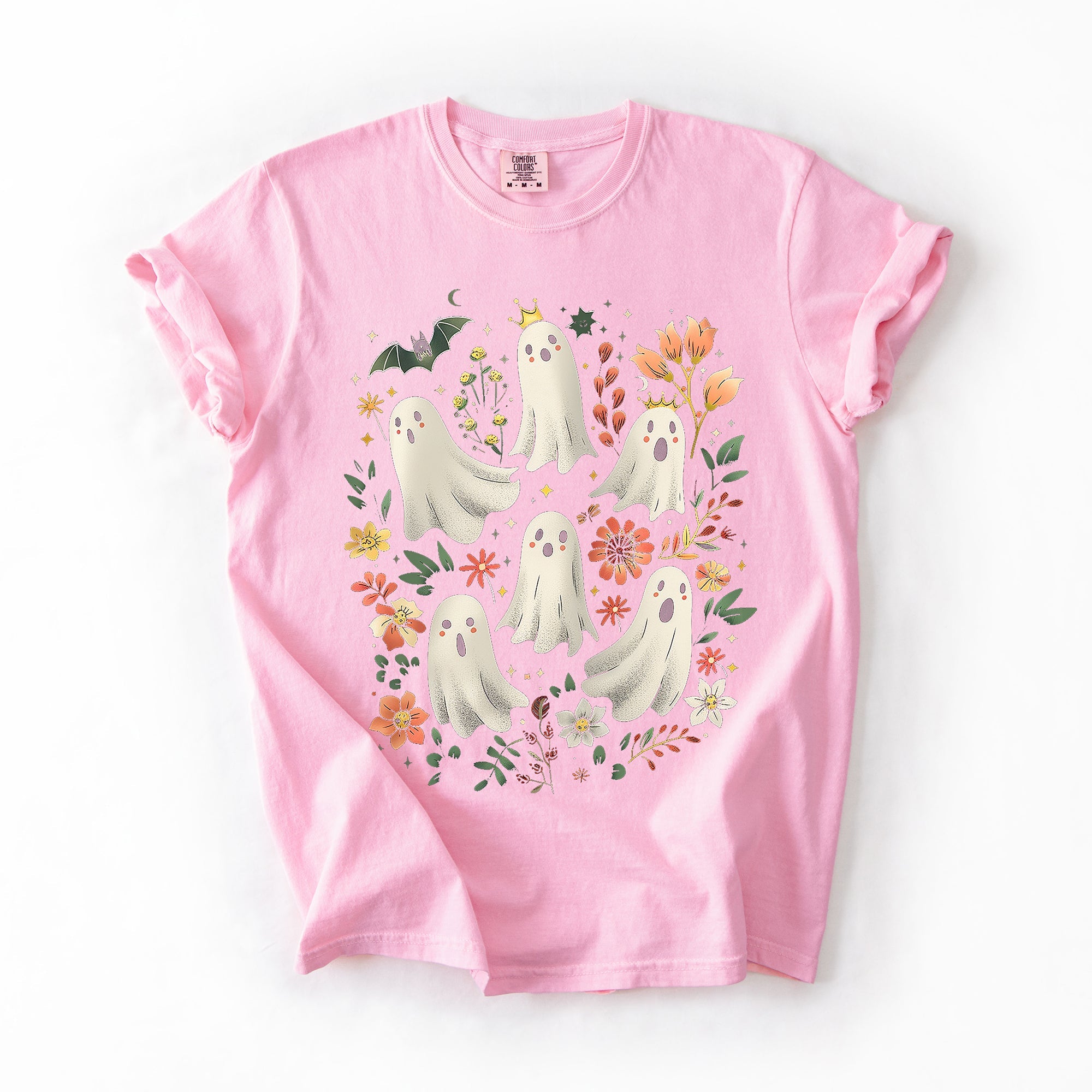 Floral Ghosts Beautiful Halloween Coquette Girly Autumn Vintage Cozy Comfort Colors Tee