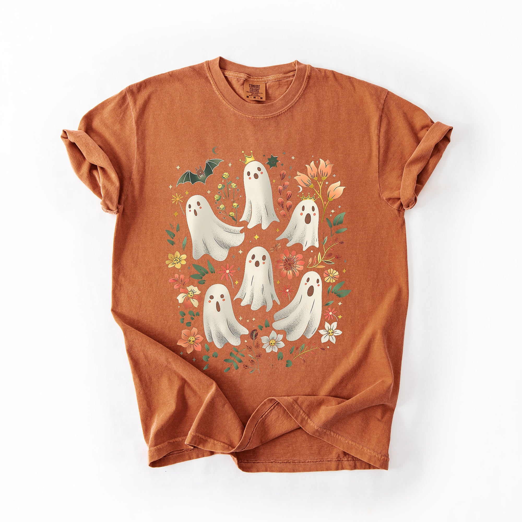 Floral Ghosts Beautiful Halloween Coquette Girly Autumn Vintage Cozy Comfort Colors Tee