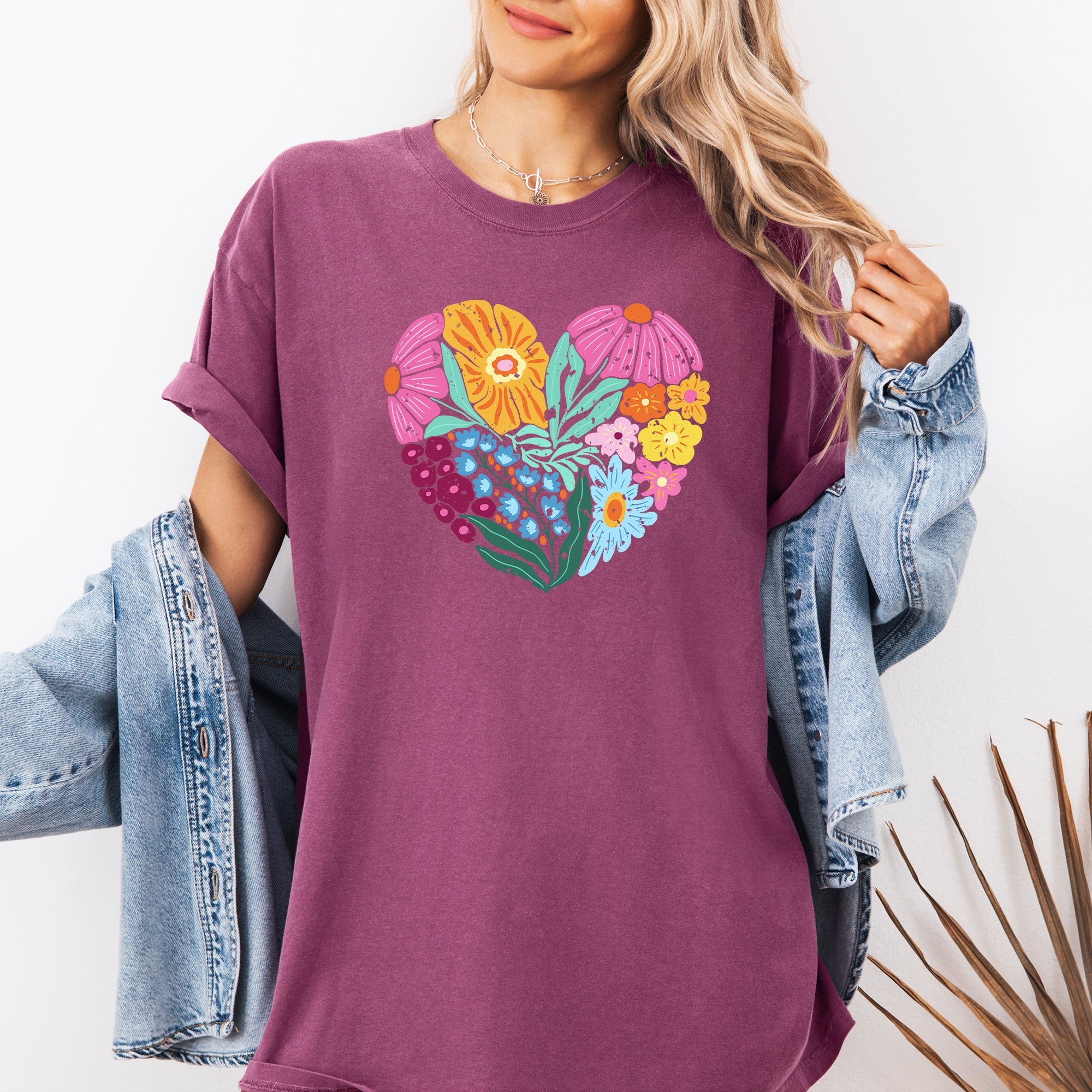 Floral Heart Folk Art Retro Flowers Vintage Botanical Illustration Style Comfort Colors Tee