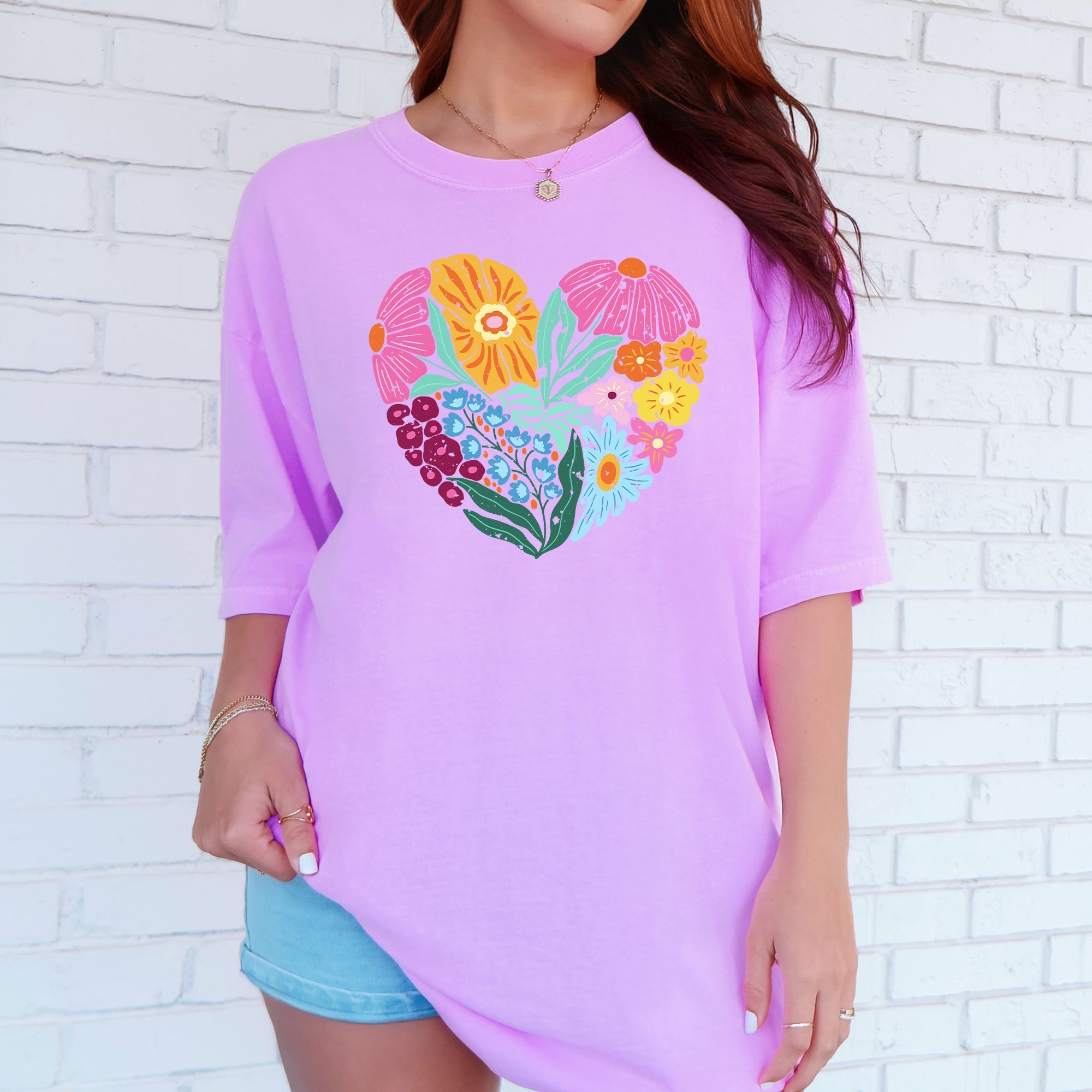 Floral Heart Folk Art Retro Flowers Vintage Botanical Illustration Style Comfort Colors Tee