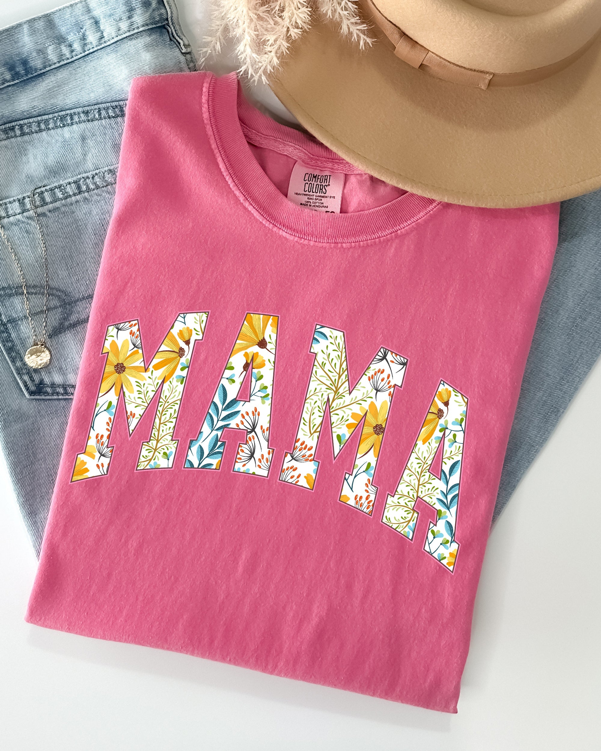 Floral Mama, Vintage Flowers, Gift for Mom, Summer, Botanical, Retro Floral Pattern Comfort Colors Tee