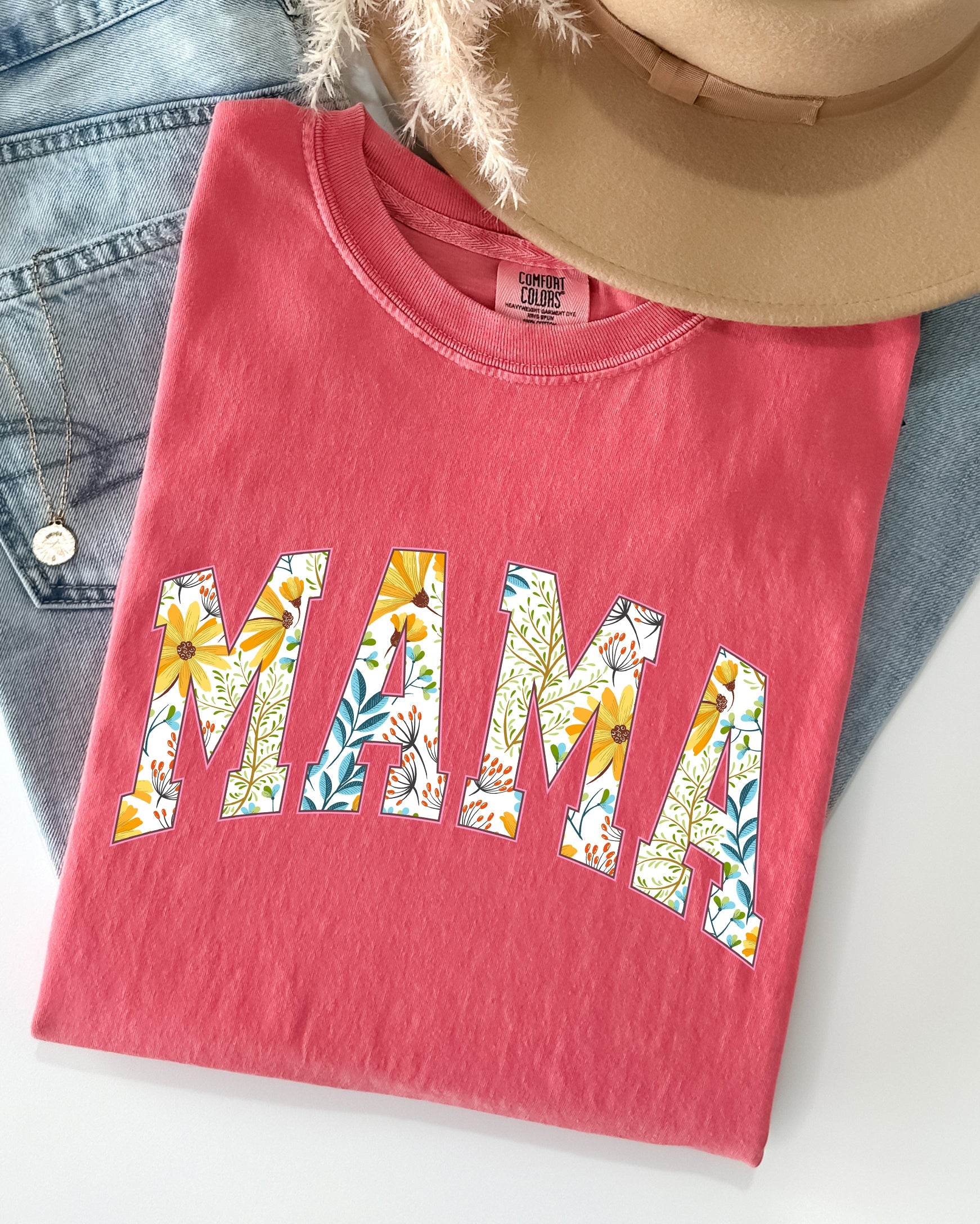Floral Mama, Vintage Flowers, Gift for Mom, Summer, Botanical, Retro Floral Pattern Comfort Colors Tee