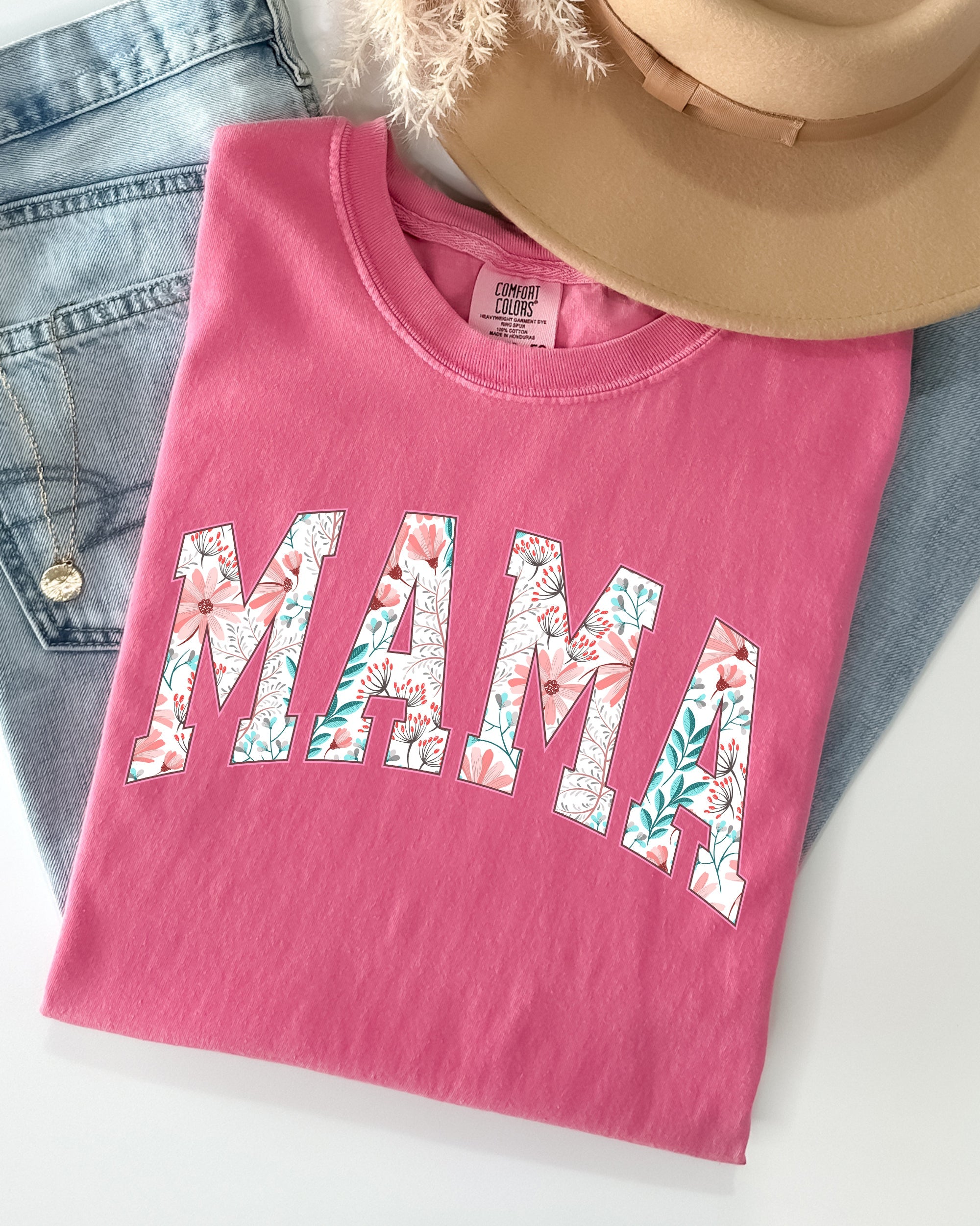 Floral Mama Vintage Botanical Pink Blossoms Retro Floral Pattern Comfort Colors Tee