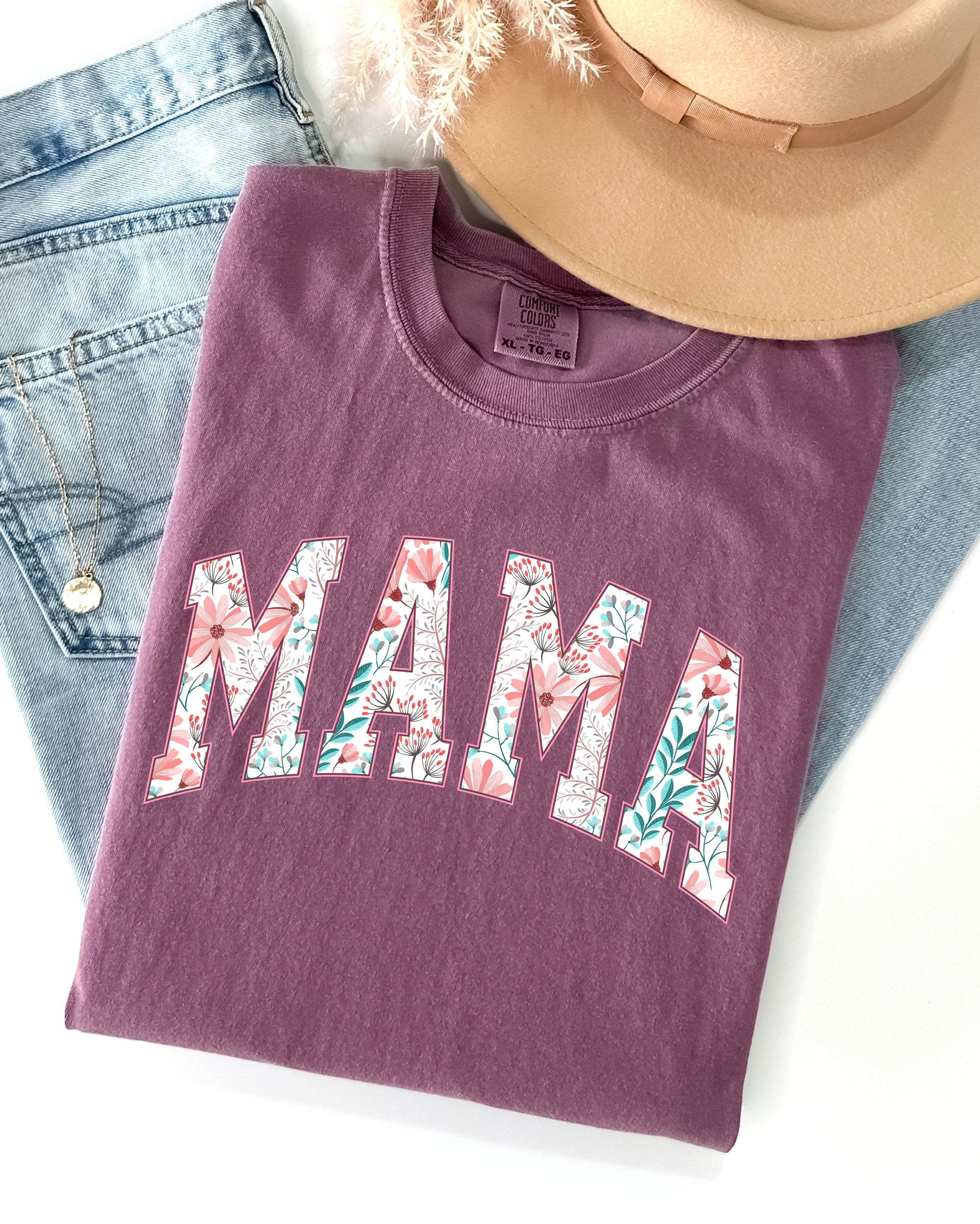 Floral Mama Vintage Botanical Pink Blossoms Retro Floral Pattern Comfort Colors Tee
